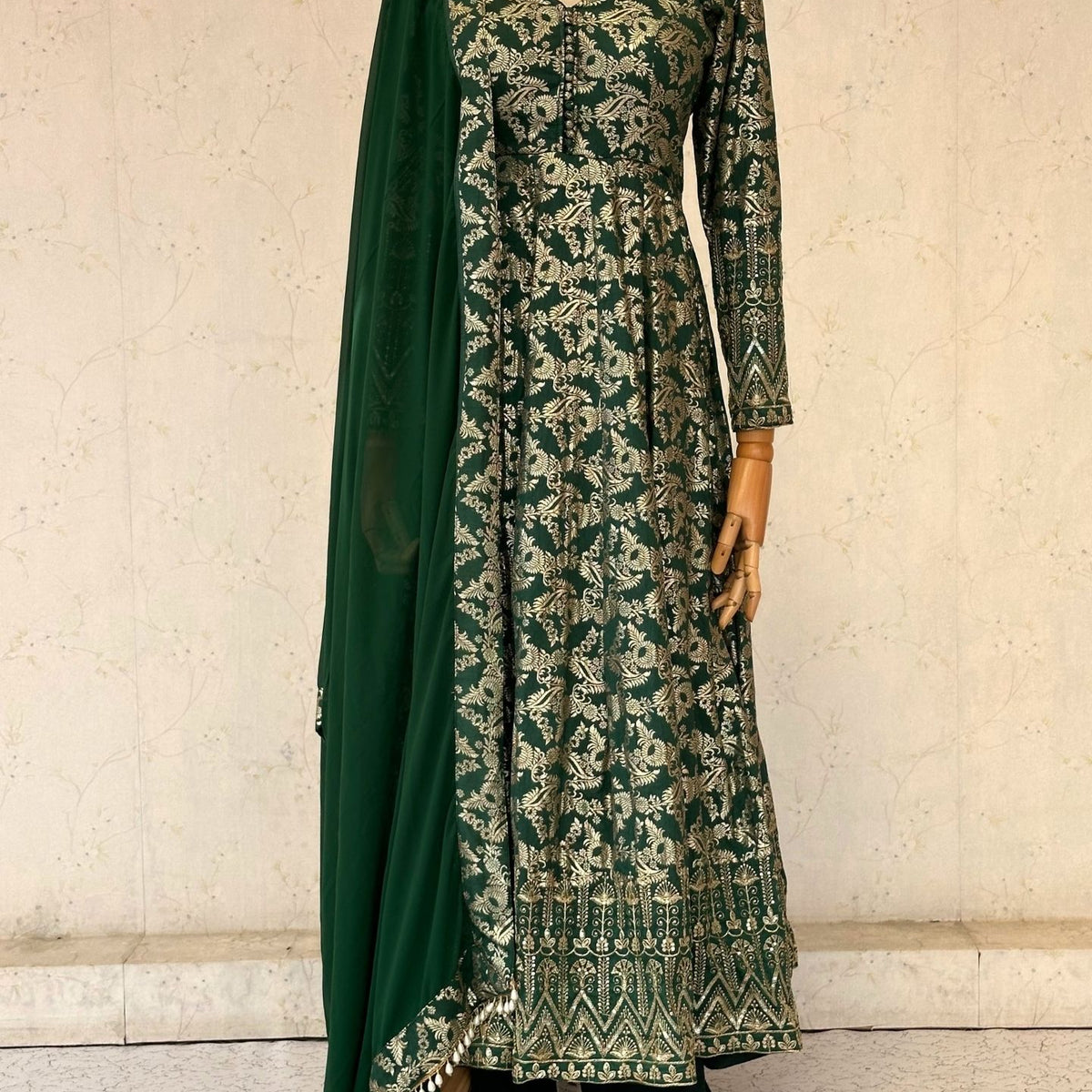 Green Floor Length Embroidered Lehenga Style Anarkali main image 0