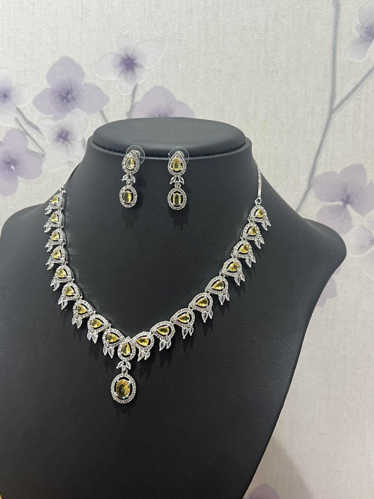 American Diamond Necklace with Yellow Stone - Boutique Nepal
