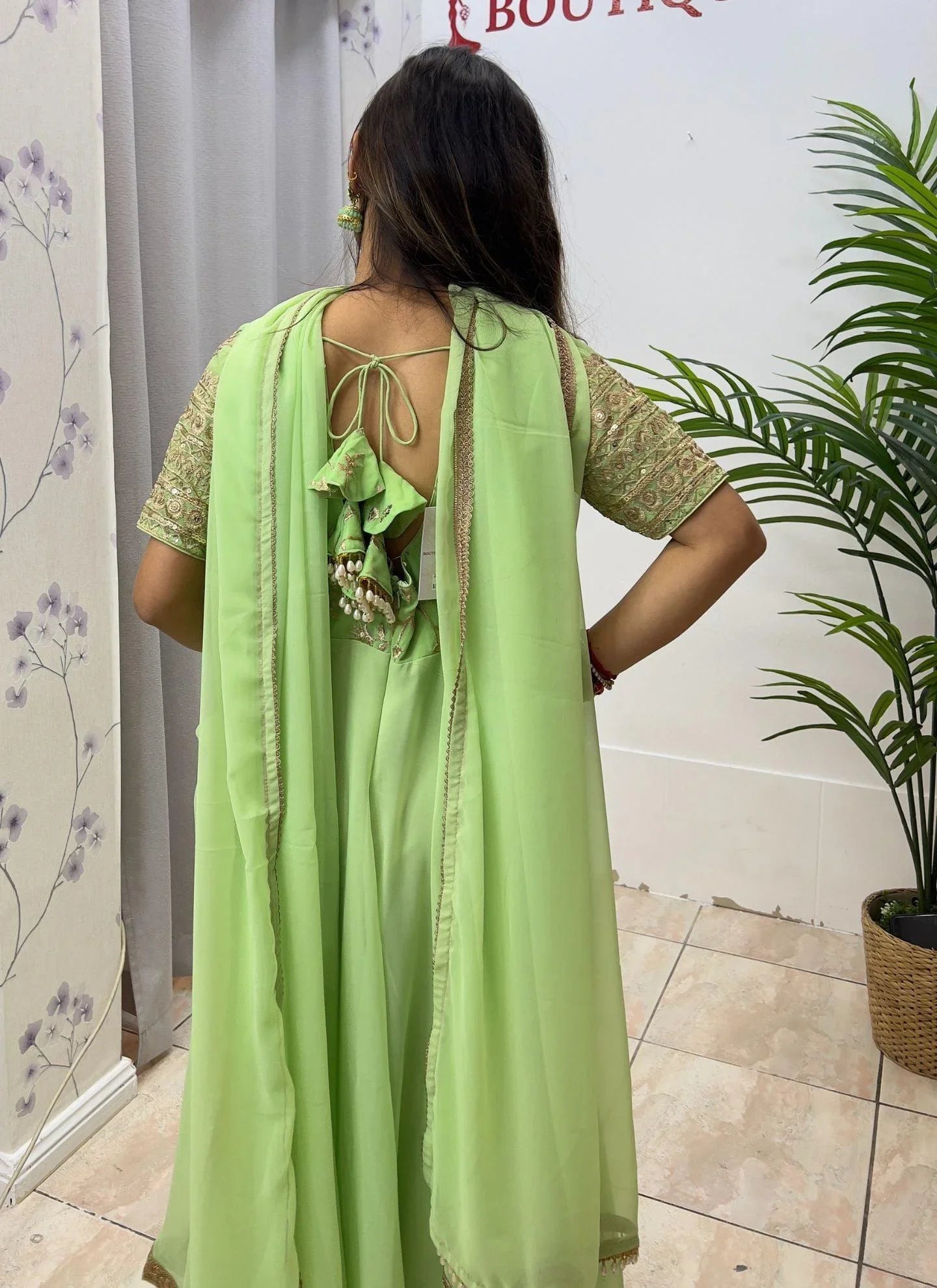 Anarkali Gown In Mint Color - Boutique Nepal