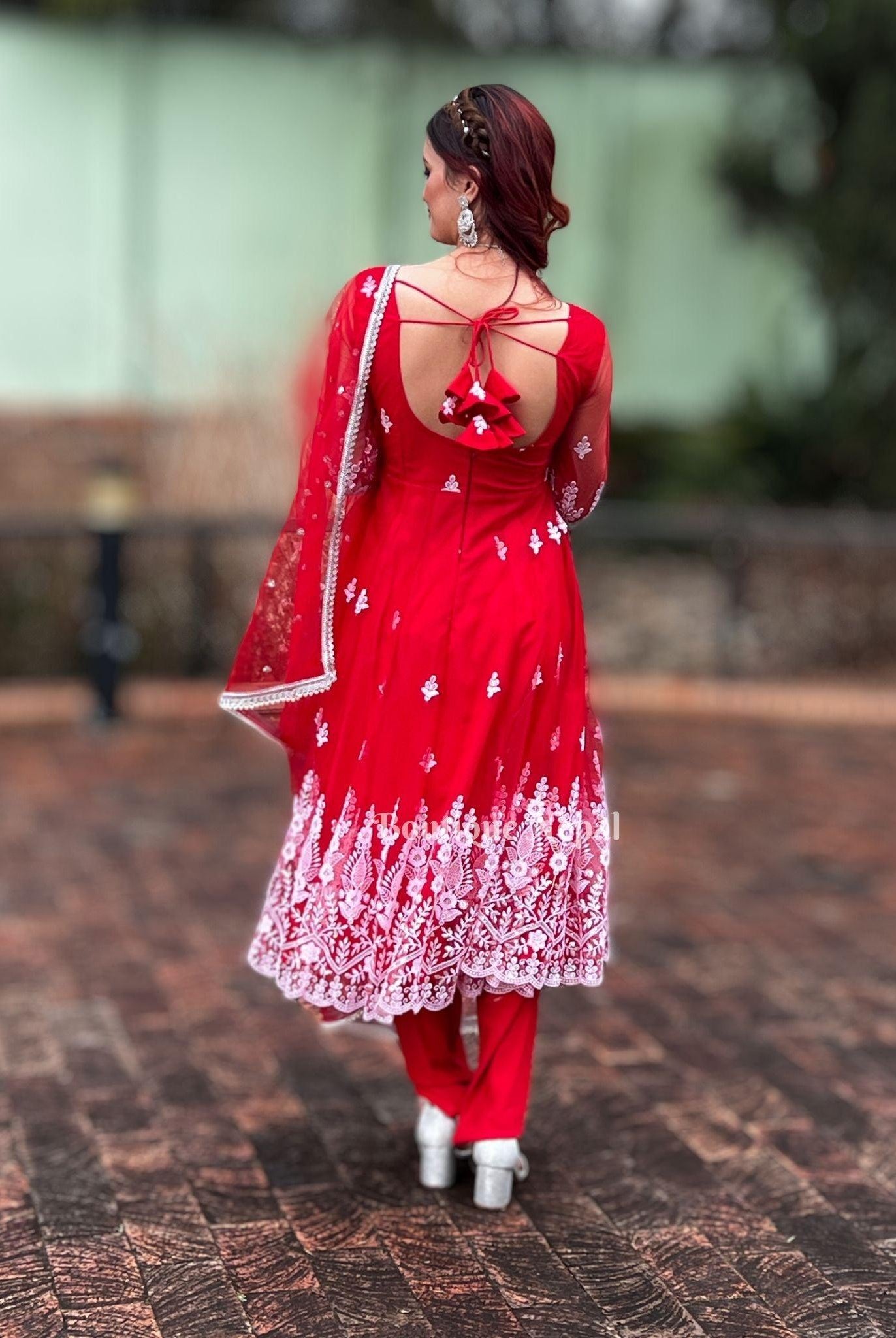 Anarkali Kurta Set In Red - Boutique Nepal