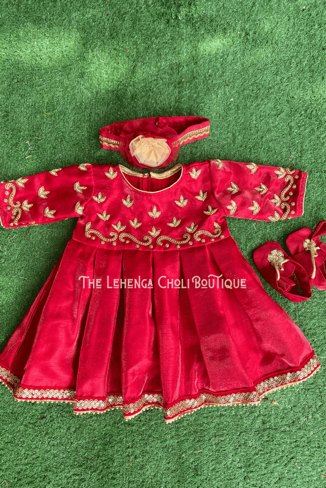 Baby Girls Pasni Dress In Red - Boutique Nepal