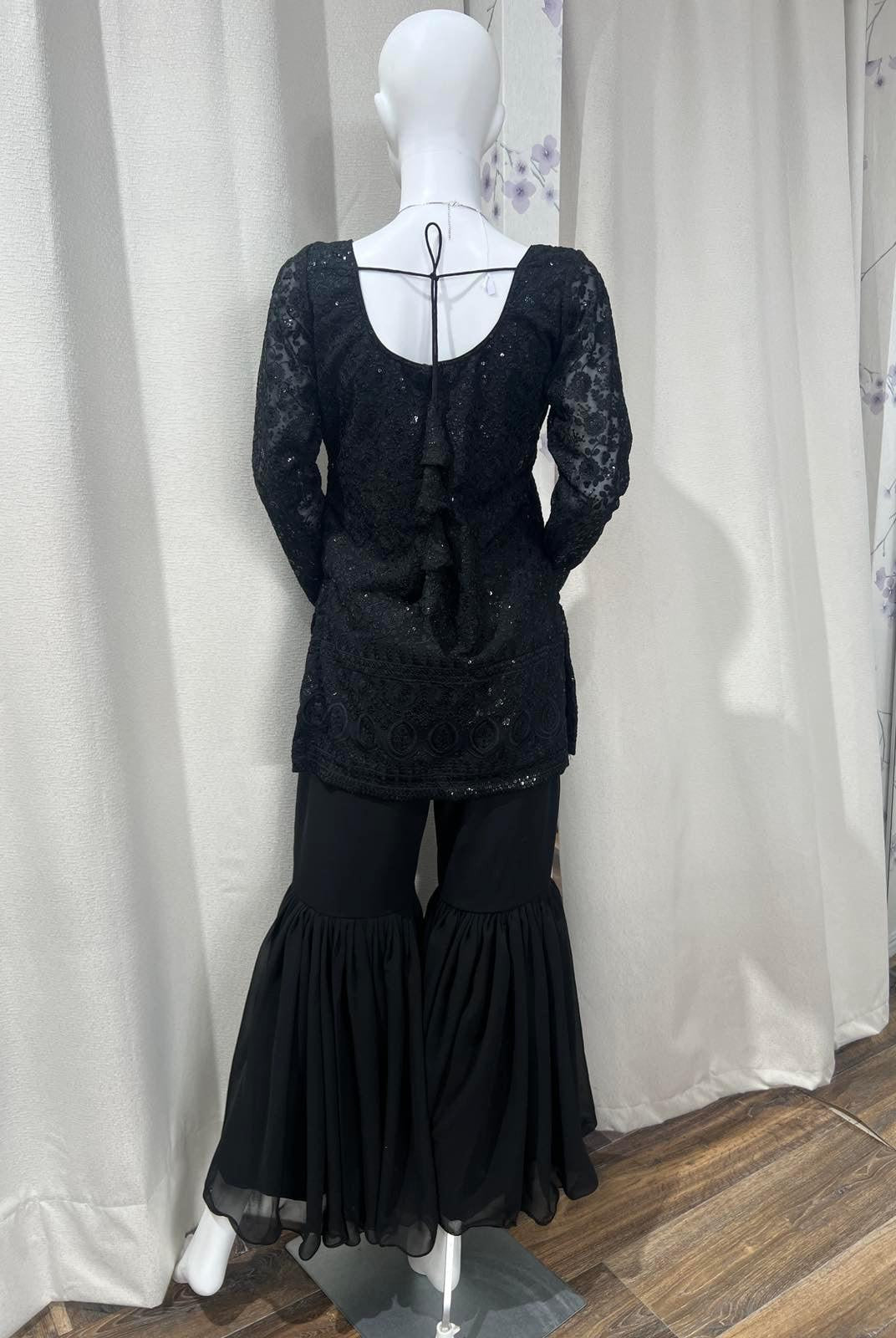 Black Designer Kurthi Plazo Set - Boutique Nepal