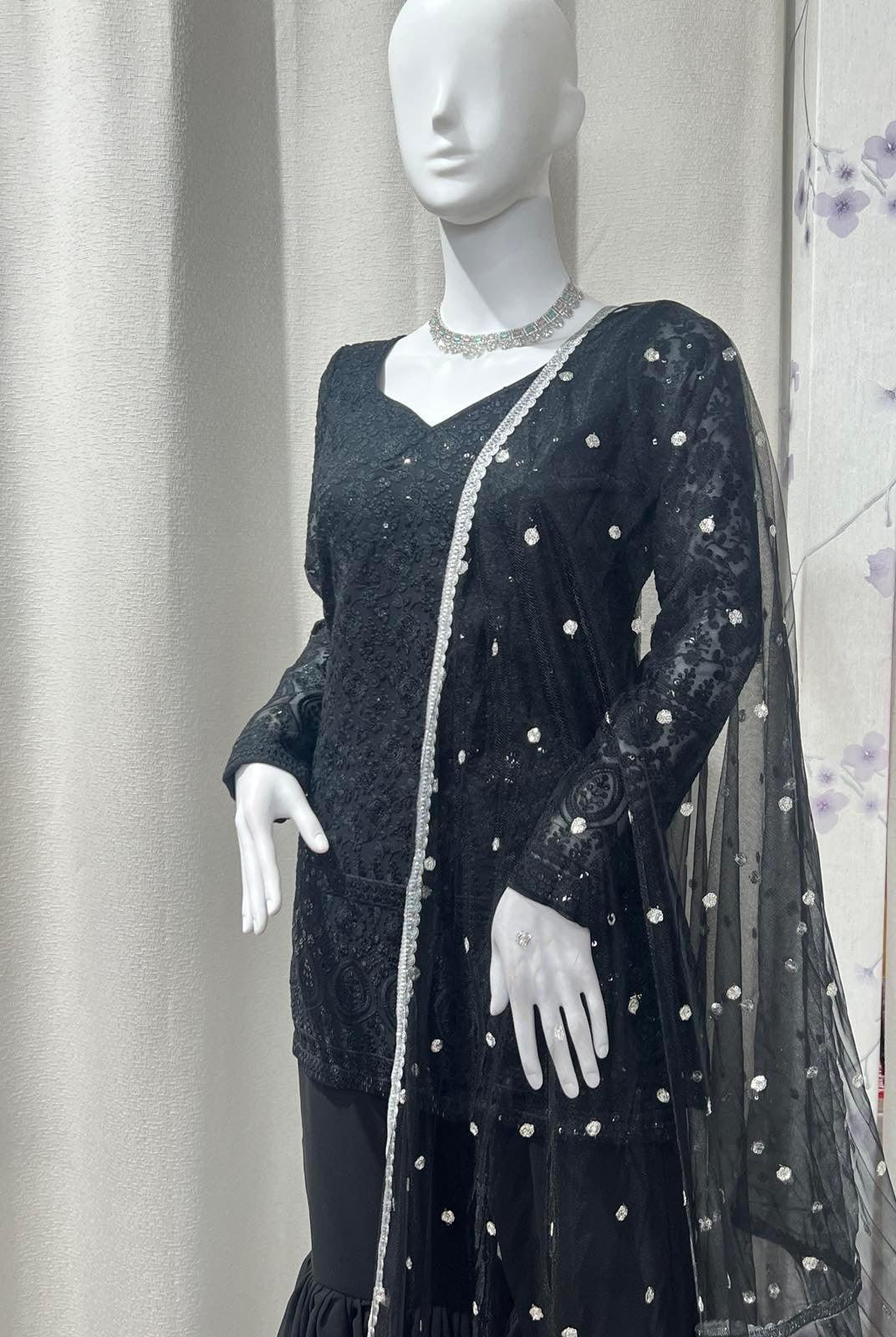 Black Designer Kurthi Plazo Set - Boutique Nepal