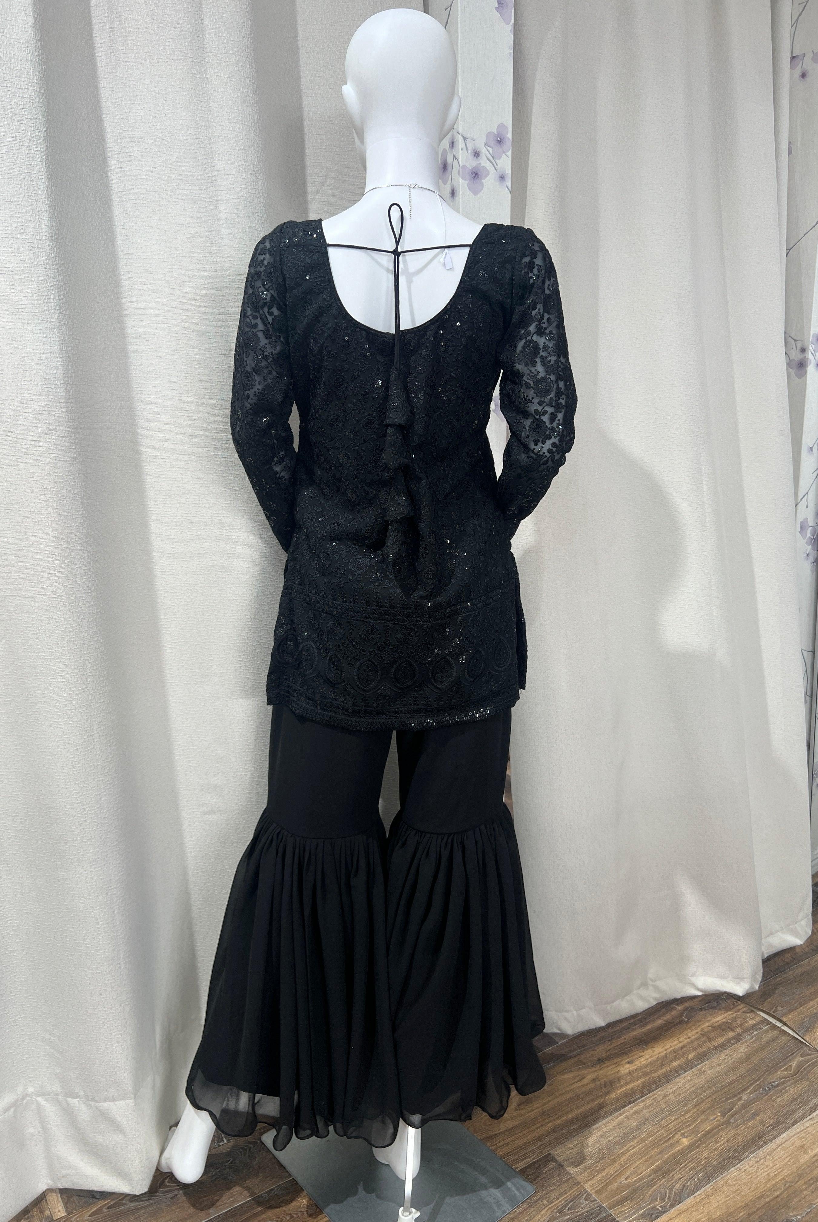 Black Designer Kurthi Plazo Set - Boutique Nepal