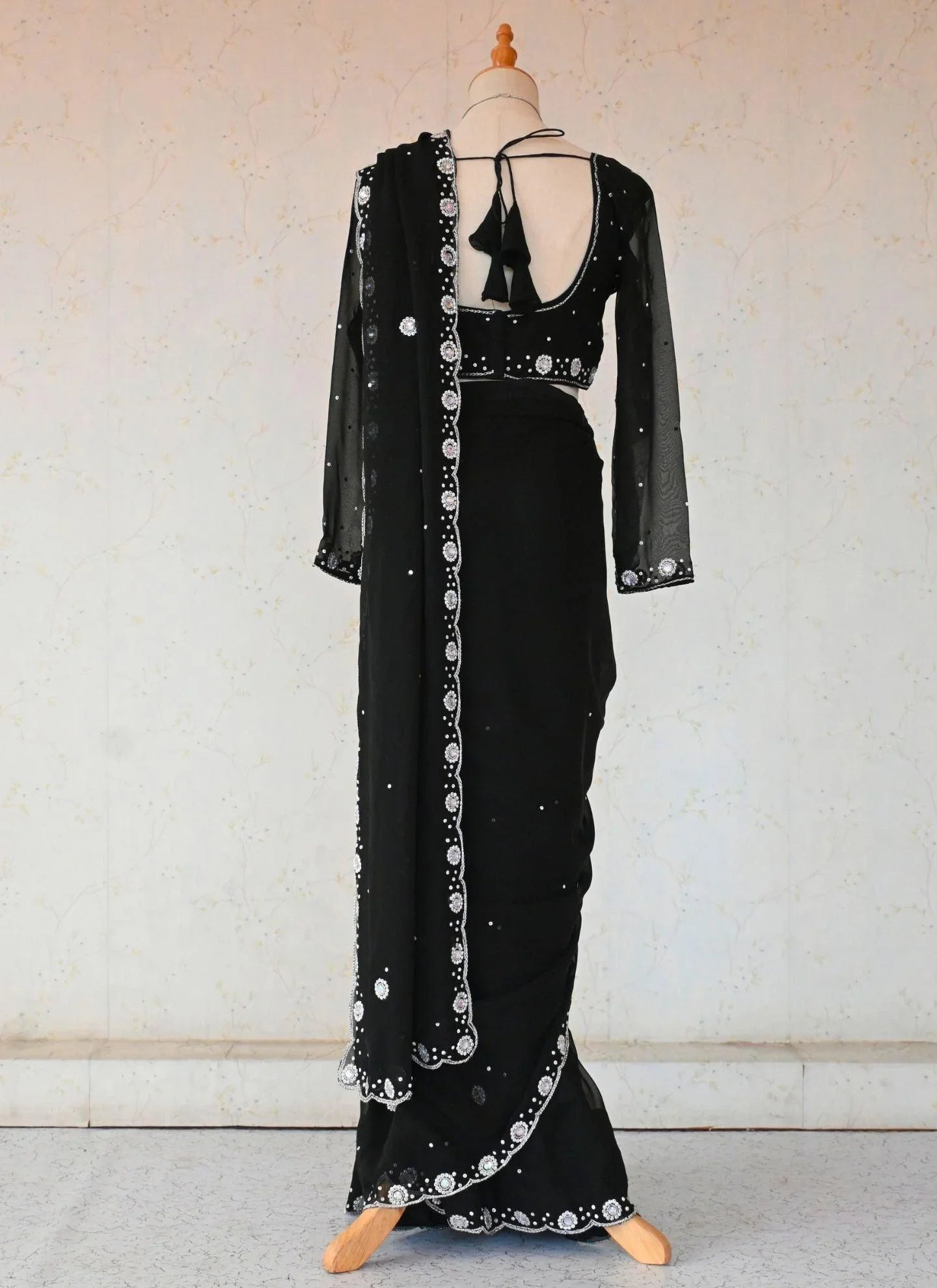 Black Georgette Saree - Boutique Nepal