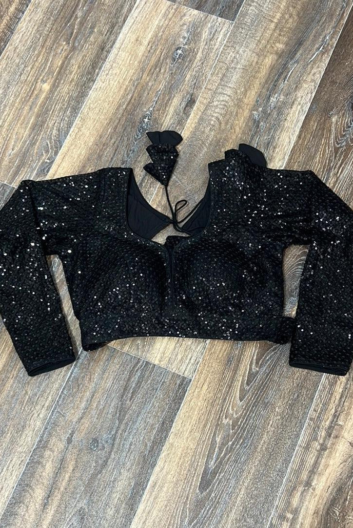 Black Sequence Blouse - Boutique Nepal
