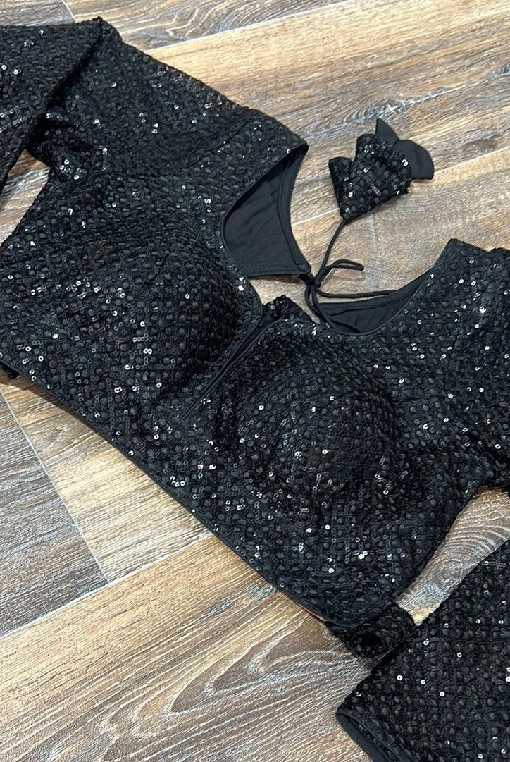 Black Sequence Blouse - Boutique Nepal