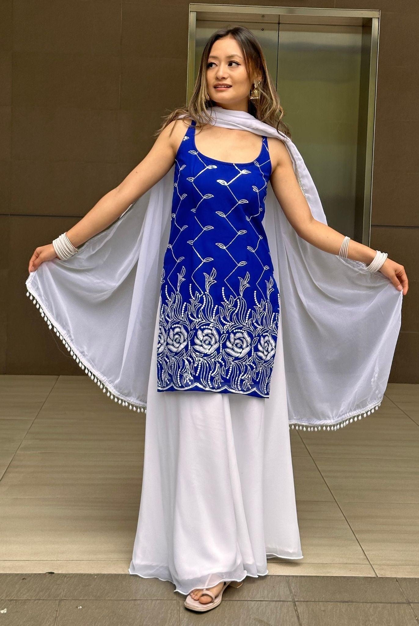 Blue Kurthi Plazo Set - Boutique Nepal Australia