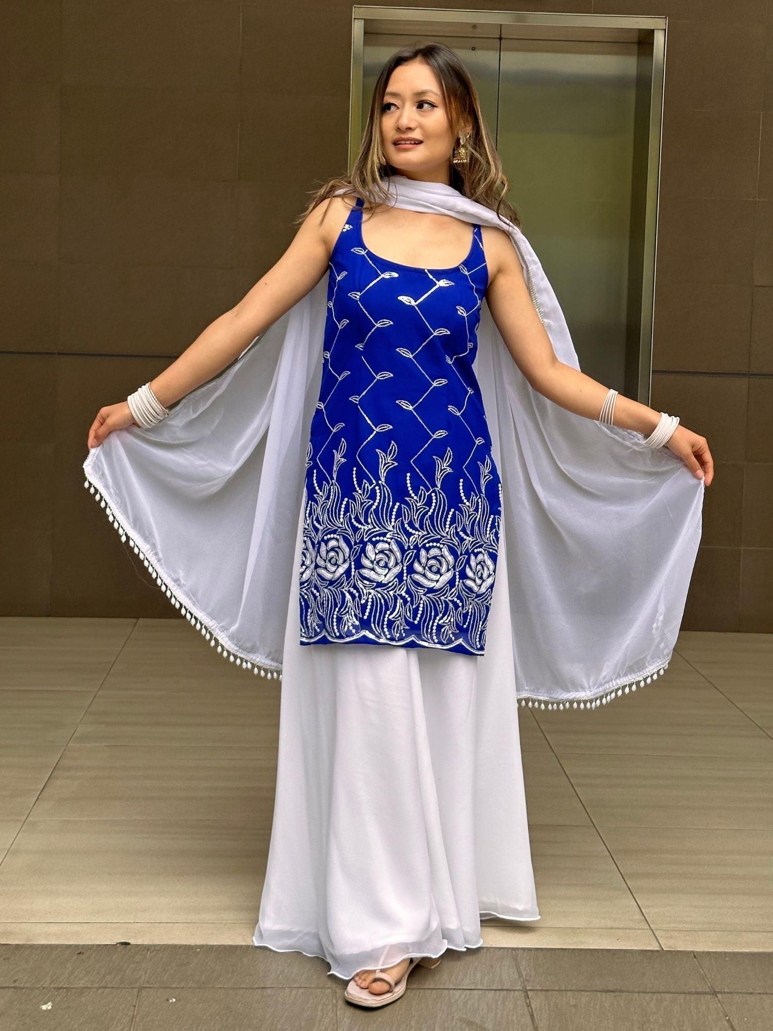 Blue Kurthi Plazo Set - Boutique Nepal Australia