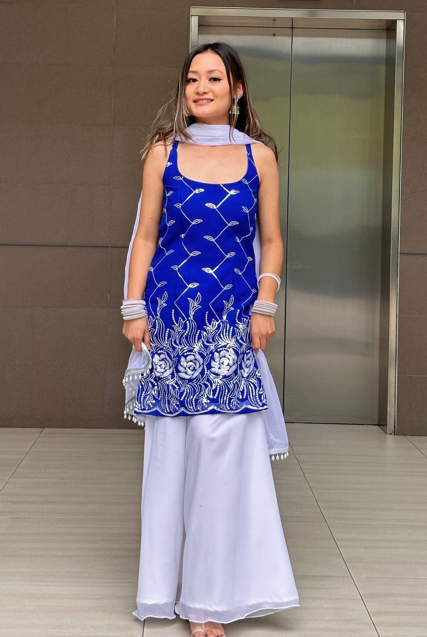 Blue Kurthi Plazo Set - Boutique Nepal Australia