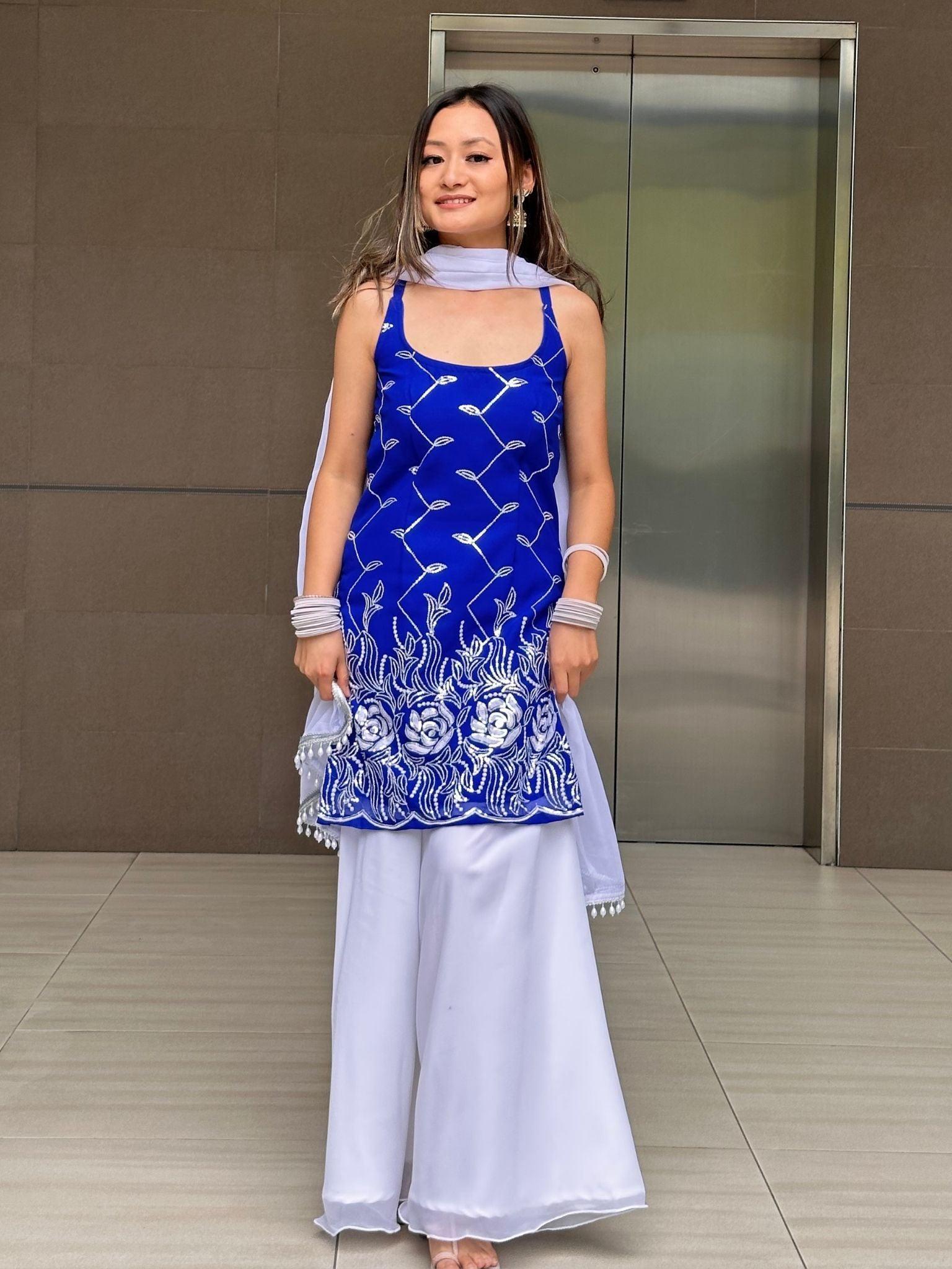 Blue Kurthi Plazo Set - Boutique Nepal Australia