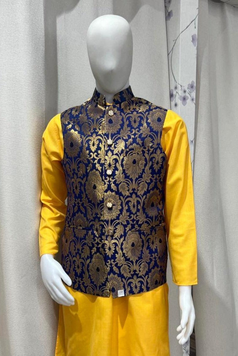 Blue Nehru Jacket Waistcoat - Boutique Nepal