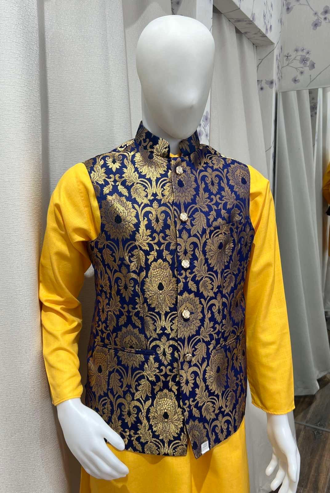 Blue Nehru Jacket Waistcoat - Boutique Nepal