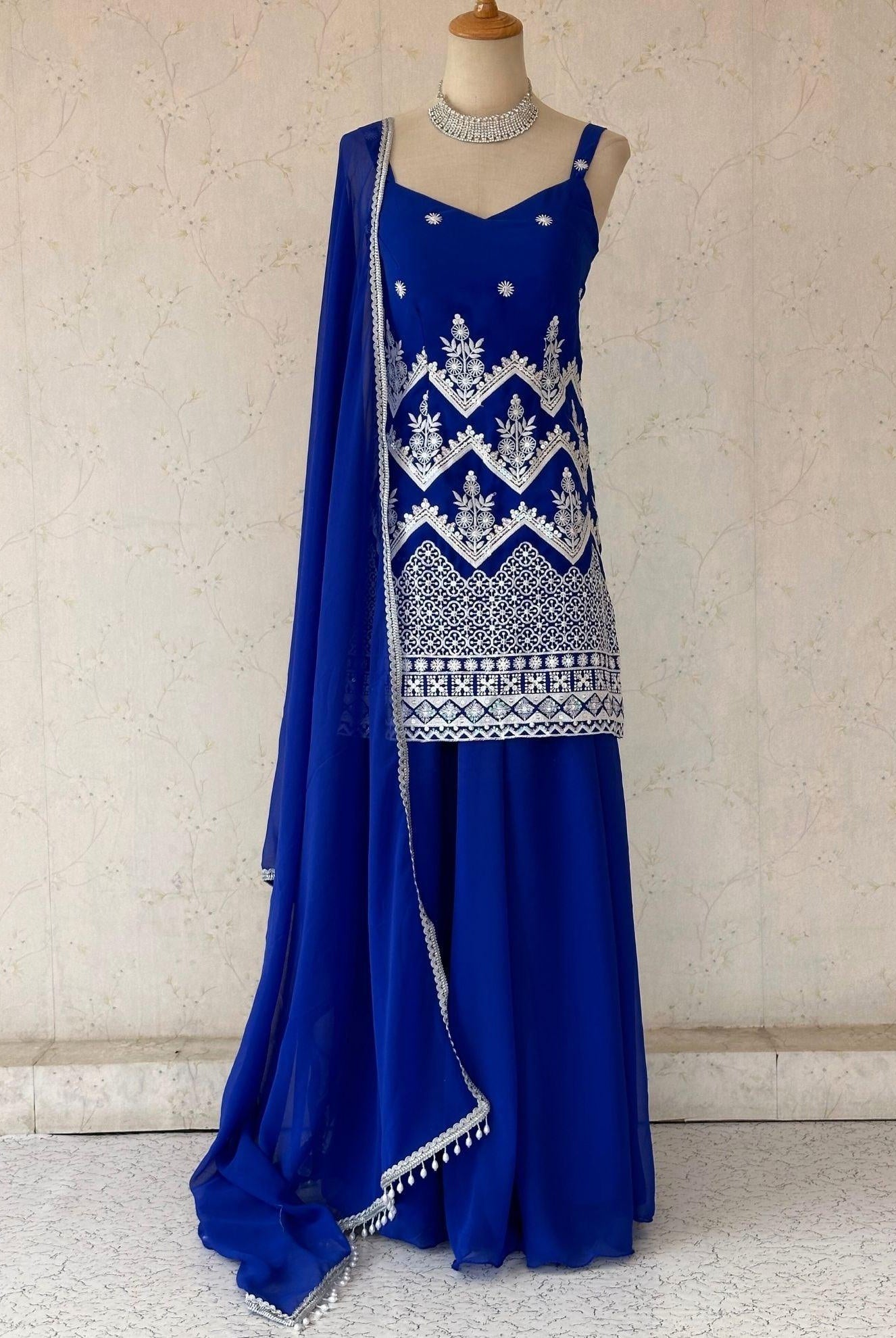 Blue Sleeveless Kurti Plazo Set - Boutique Nepal