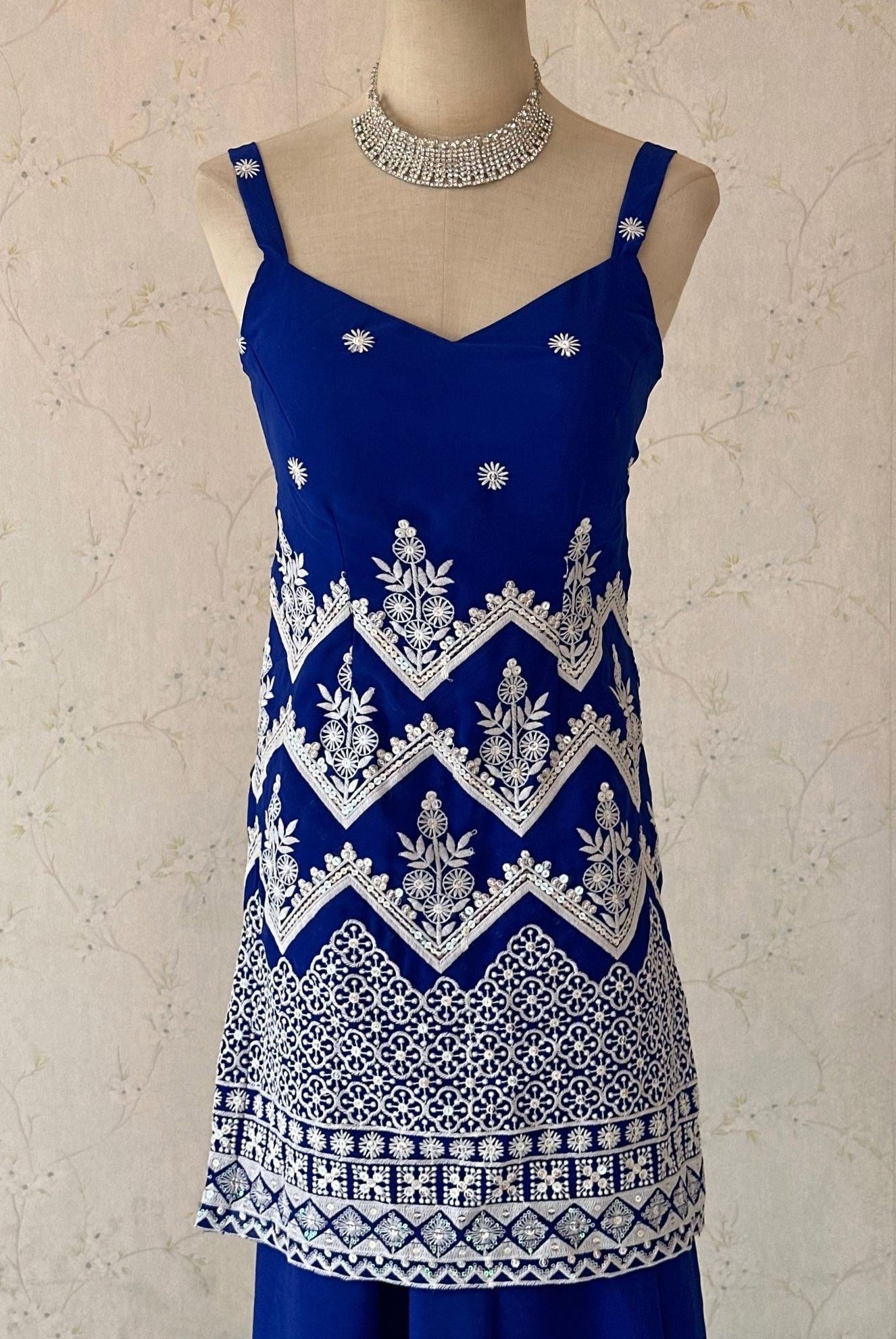 Blue Sleeveless Kurti Plazo Set - Boutique Nepal