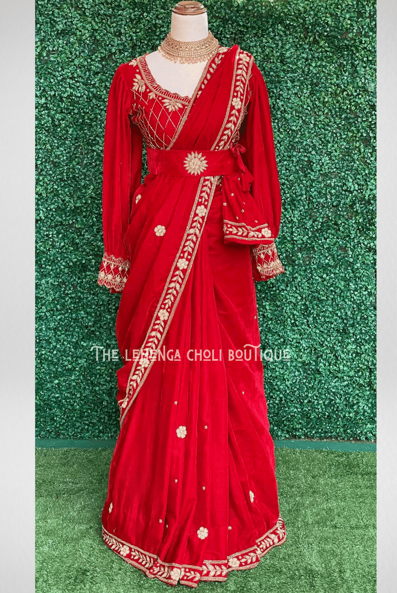 Bridal Saree Set In Red - Boutique Nepal