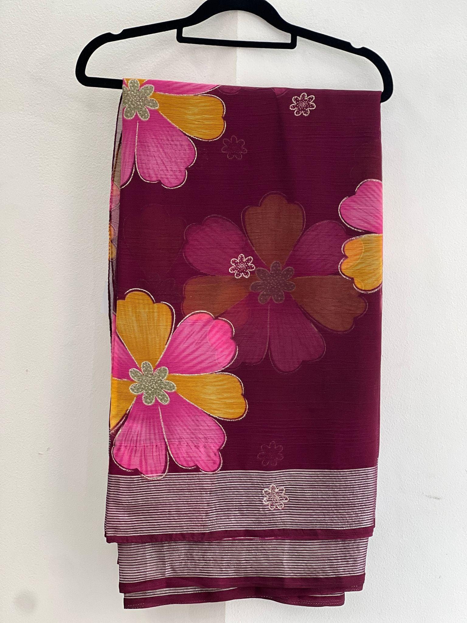 Chiffon Saree Flower Print - Boutique Nepal