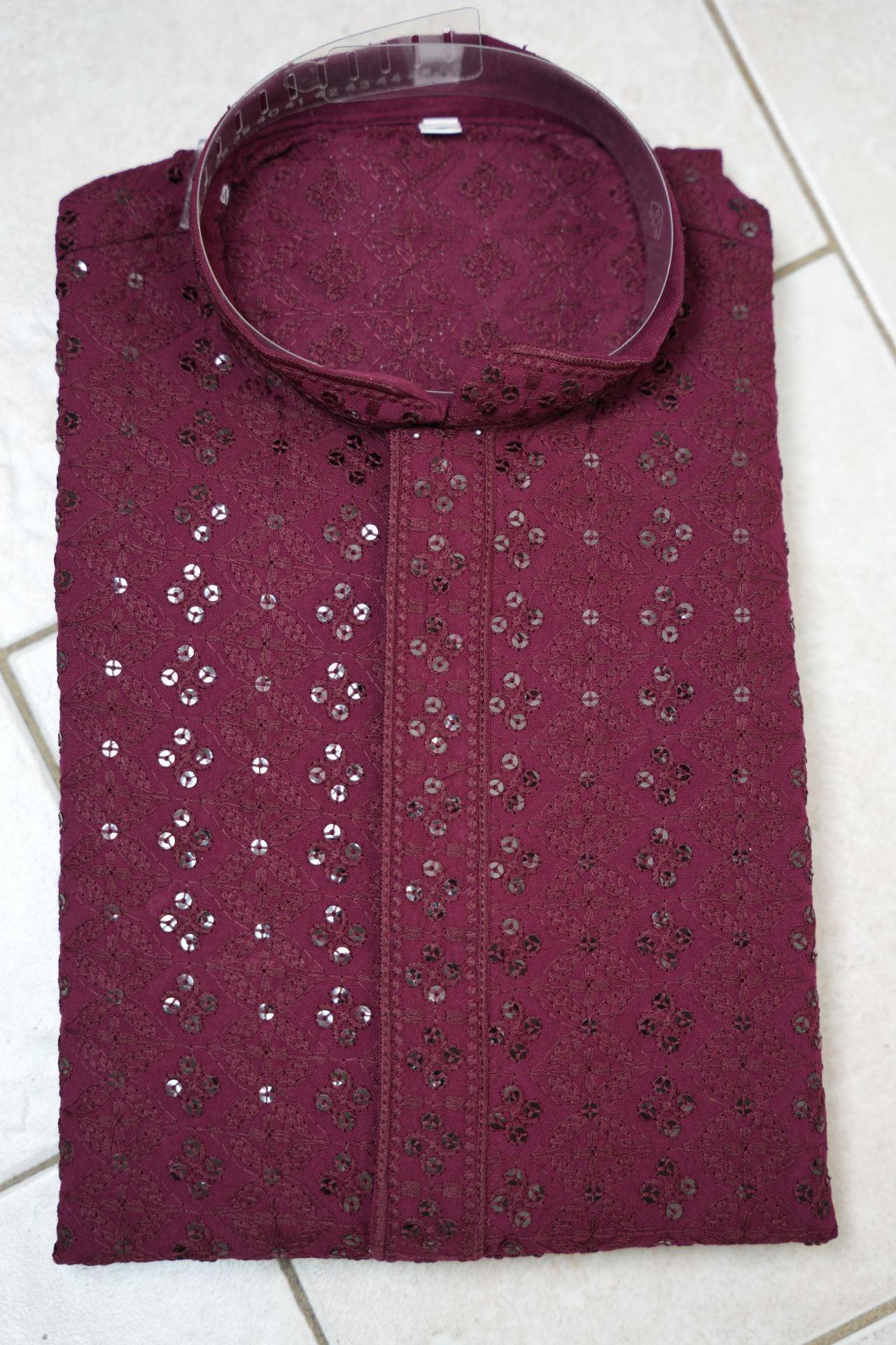 Chikankari Mens Kurta Set In Purple - Boutique Nepal