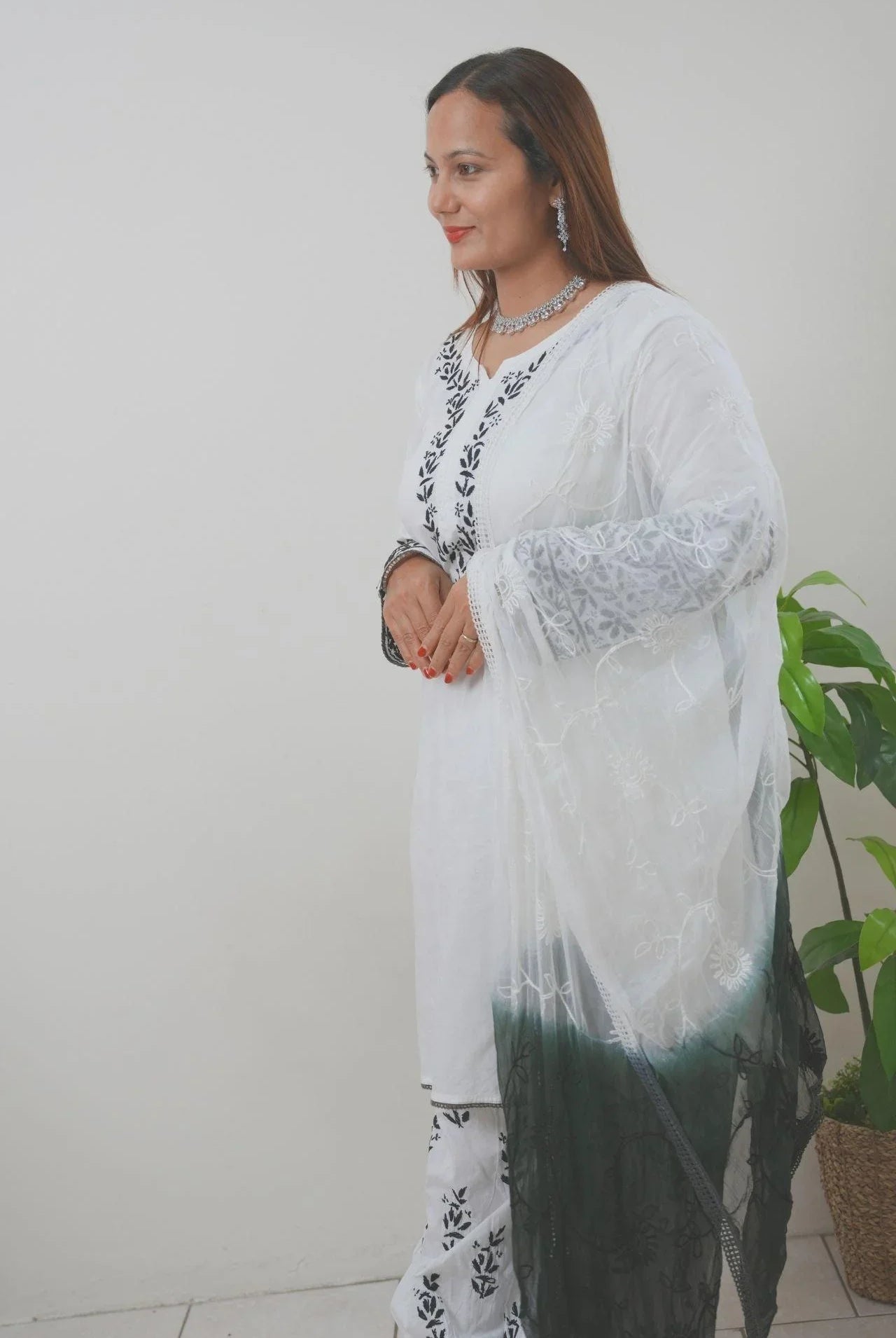 Chikankari Pure Soft Cotton Straight Kurta Three Pieces set - Boutique Nepal
