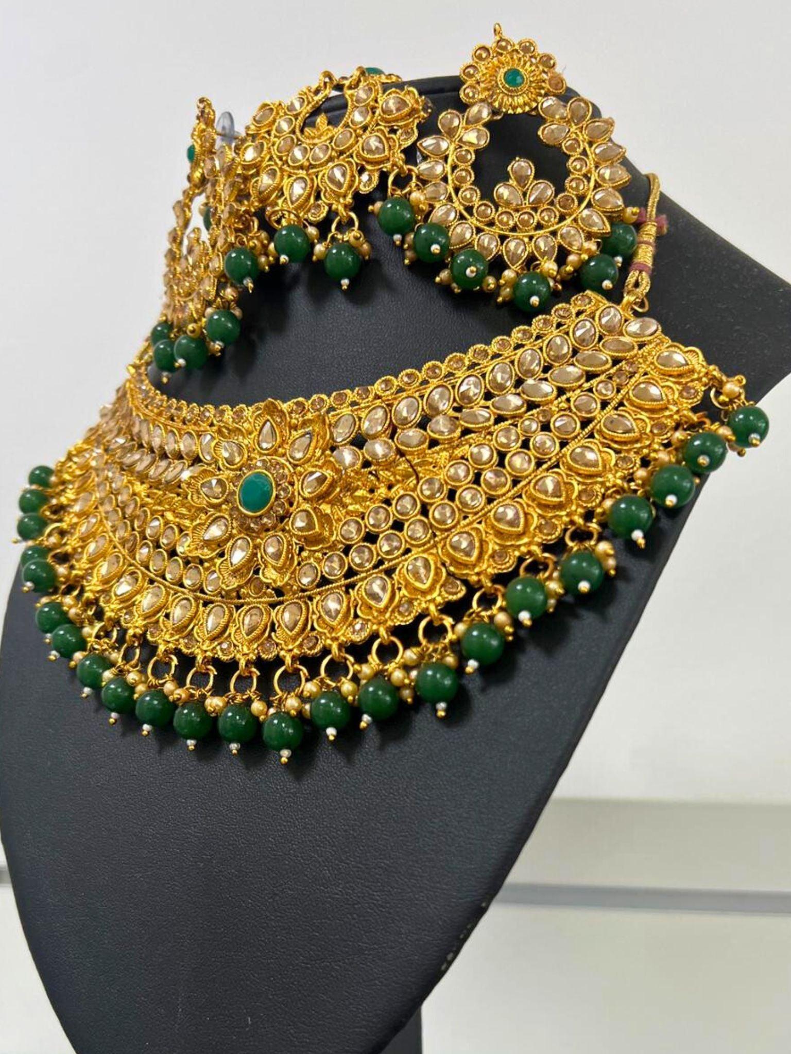 Choker Neckless Set In Green and Gold - Boutique Nepal Au