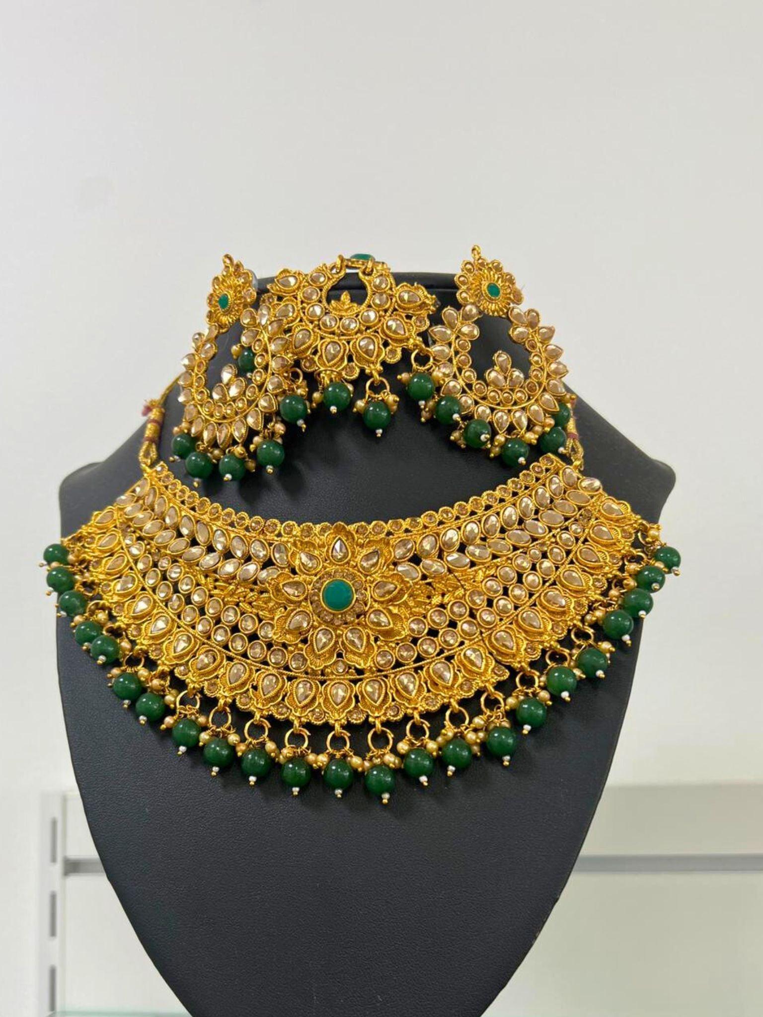 Choker Neckless Set In Green and Gold - Boutique Nepal Au