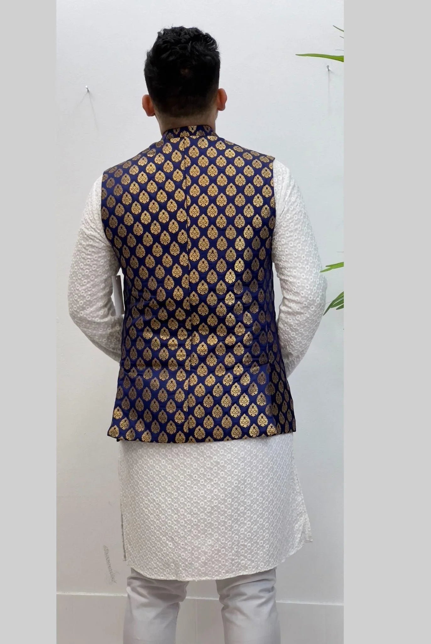 Dark Blue Nehru Jacket - Boutique Nepal