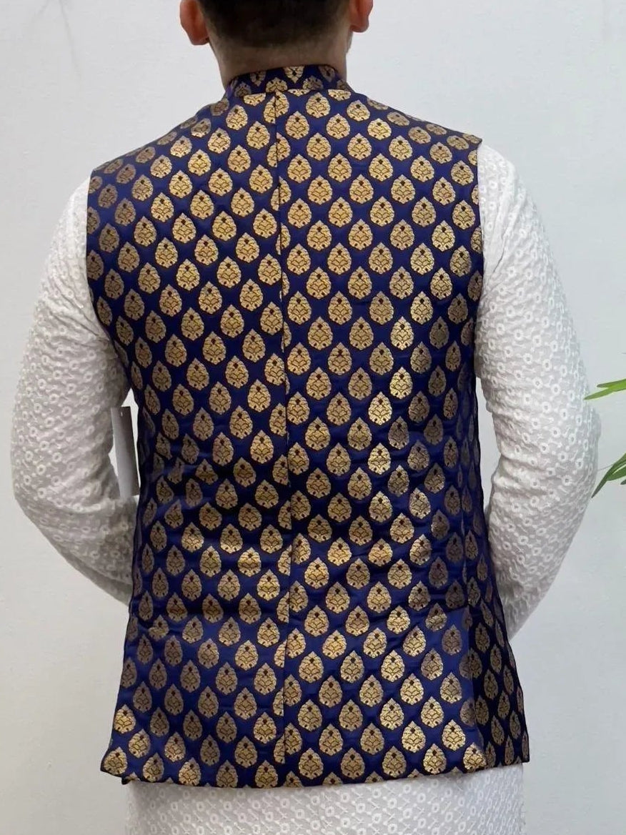 Dark Blue Nehru Jacket - Boutique Nepal