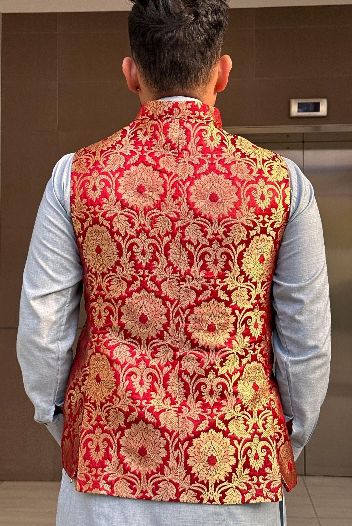 Dark Red Nehru Jacket Waistcoat - Boutique Nepal