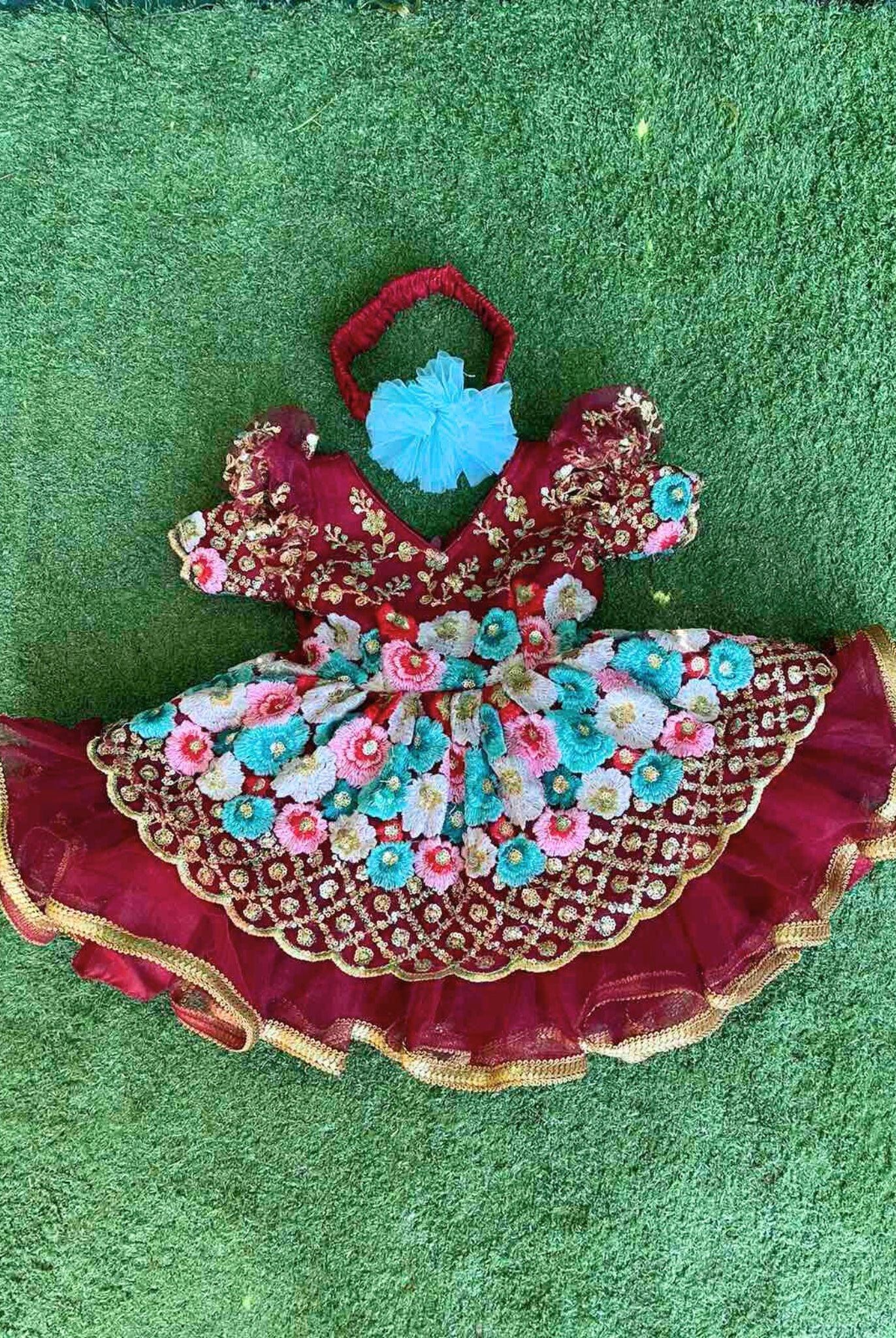 Dark Red Pasni Dress for Baby Girls - Boutique Nepal