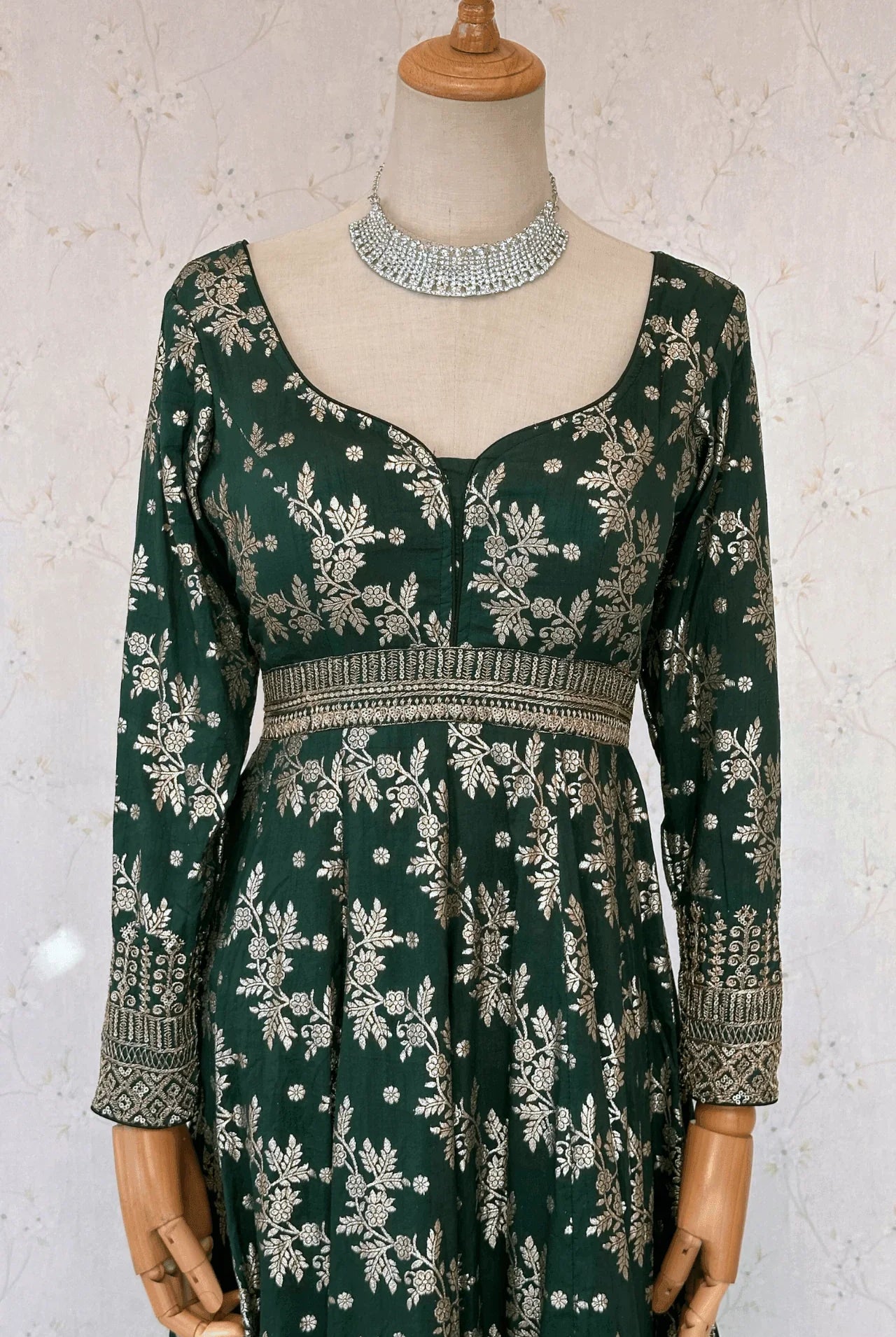Darkgreen Dolasilk Anarkali Set - Boutique Nepal