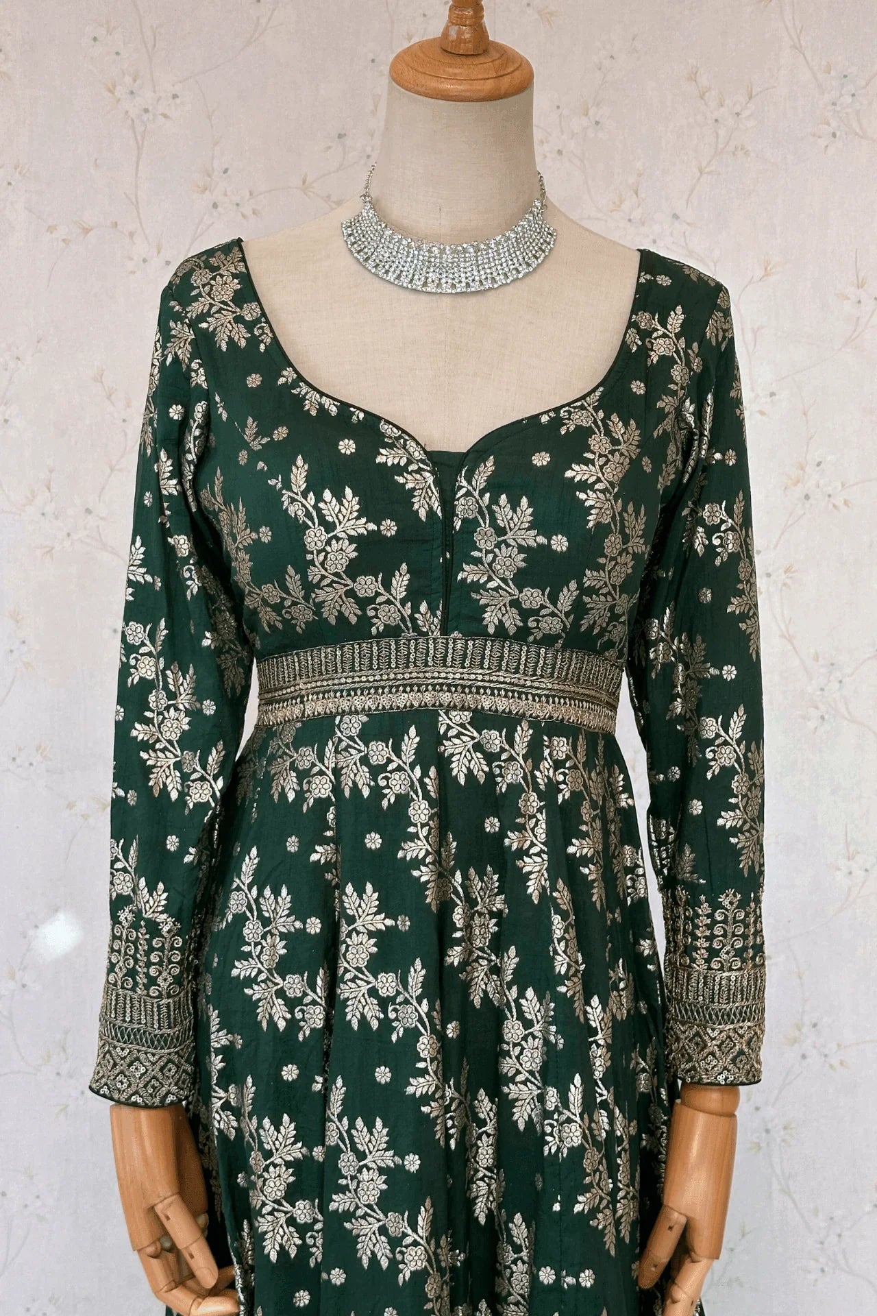 Darkgreen Dolasilk Anarkali Set - Boutique Nepal
