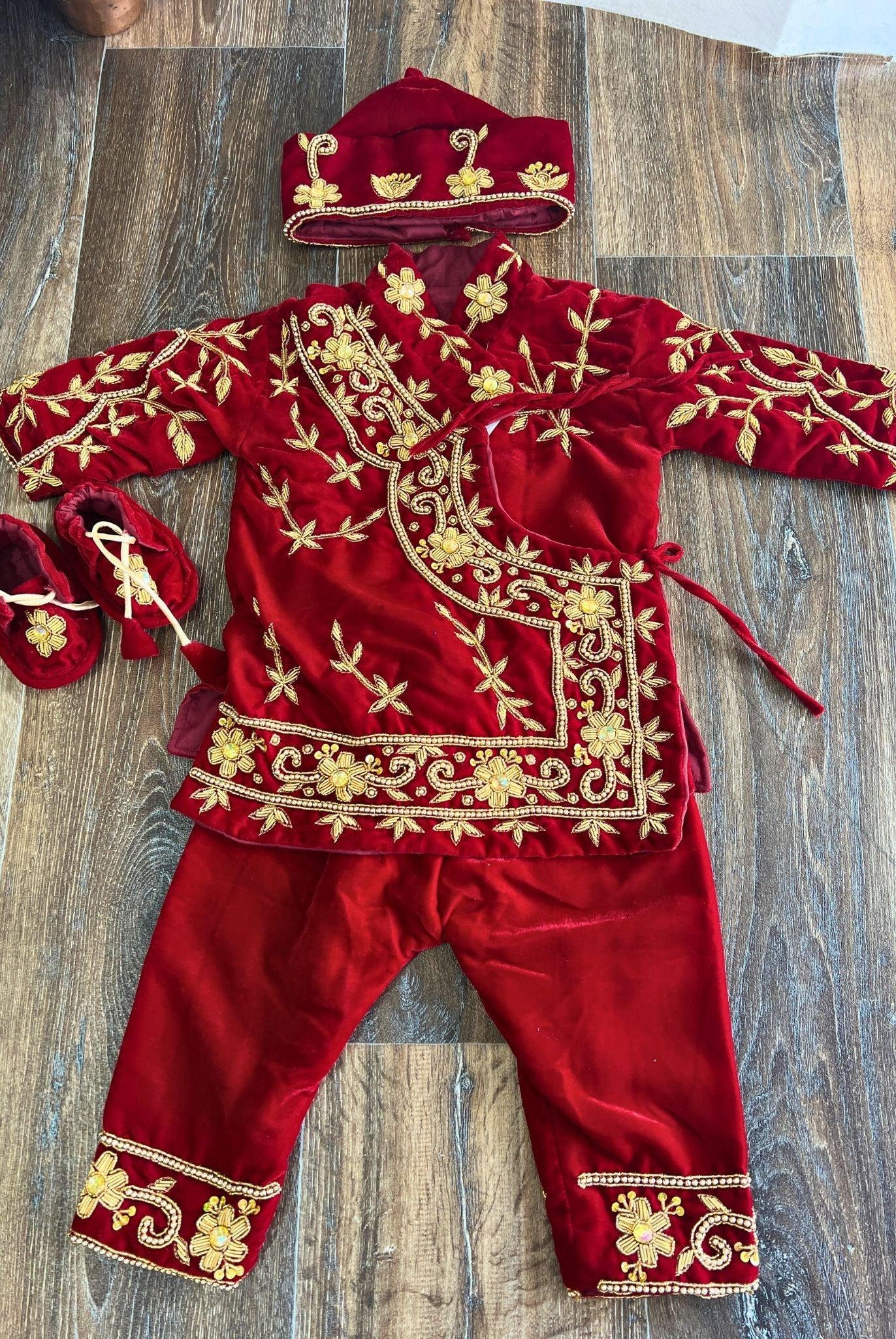 Designer Handwork Pasni Dess In Maroon - Boutique Nepal