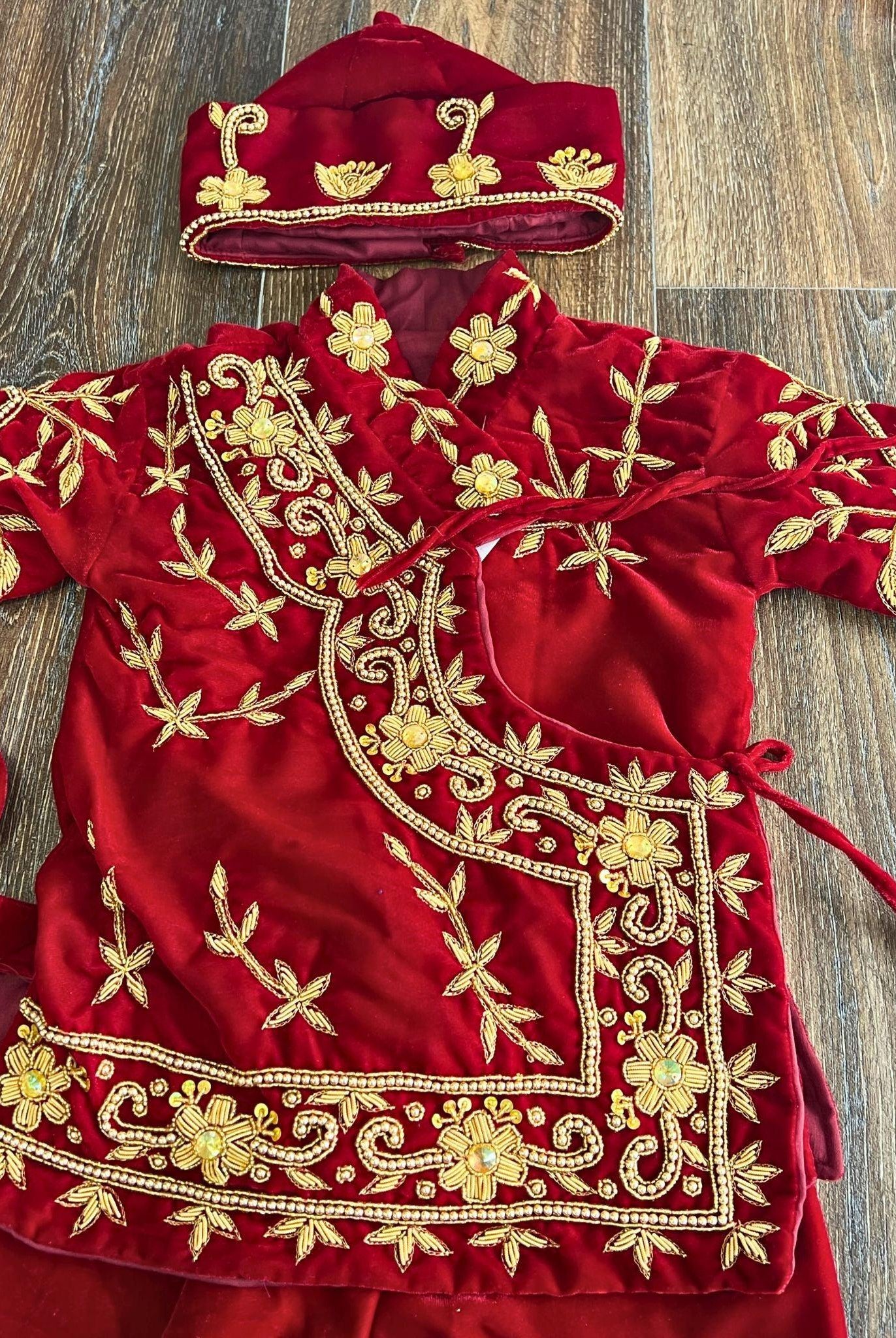 Designer Handwork Pasni Dess In Maroon - Boutique Nepal