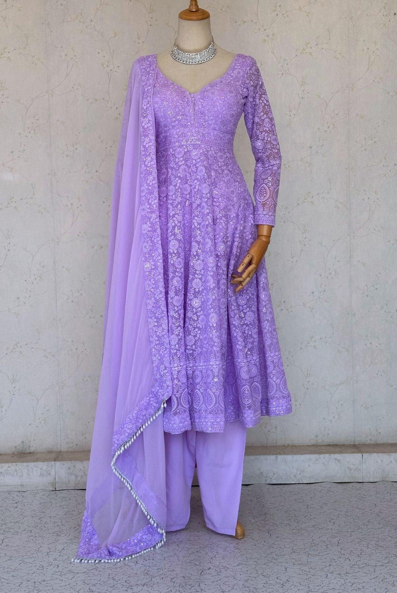 Designer Lavender Anarkali Kurta - Boutique Nepal