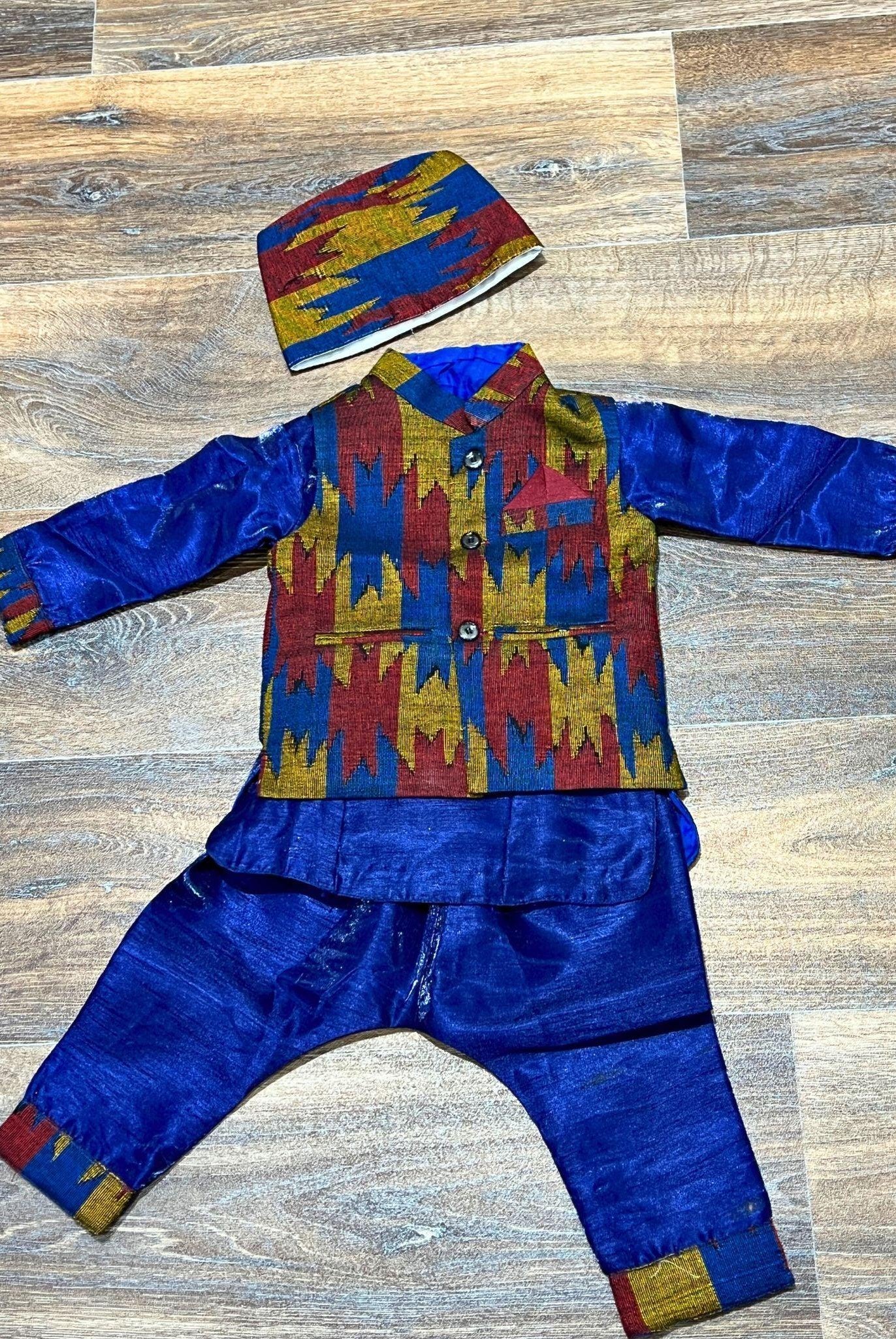 Dhaka Pasni Dress For Boy In Blue - Boutique Nepal