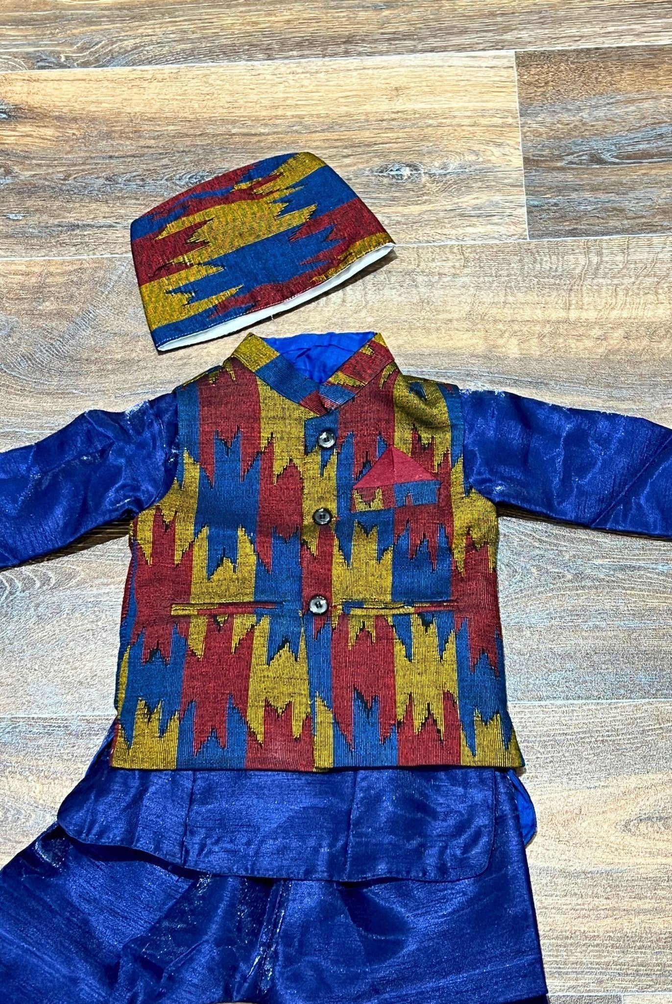 Dhaka Pasni Dress For Boy In Blue - Boutique Nepal