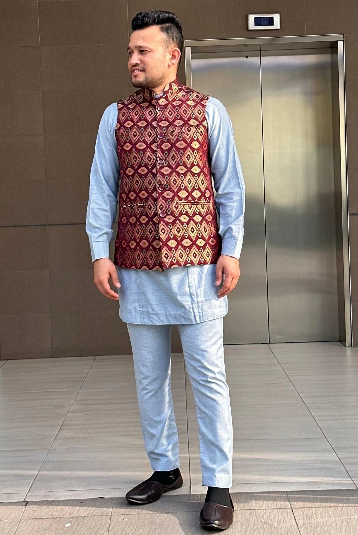 Dhaka Waistcoat With Topi - Boutique Nepal