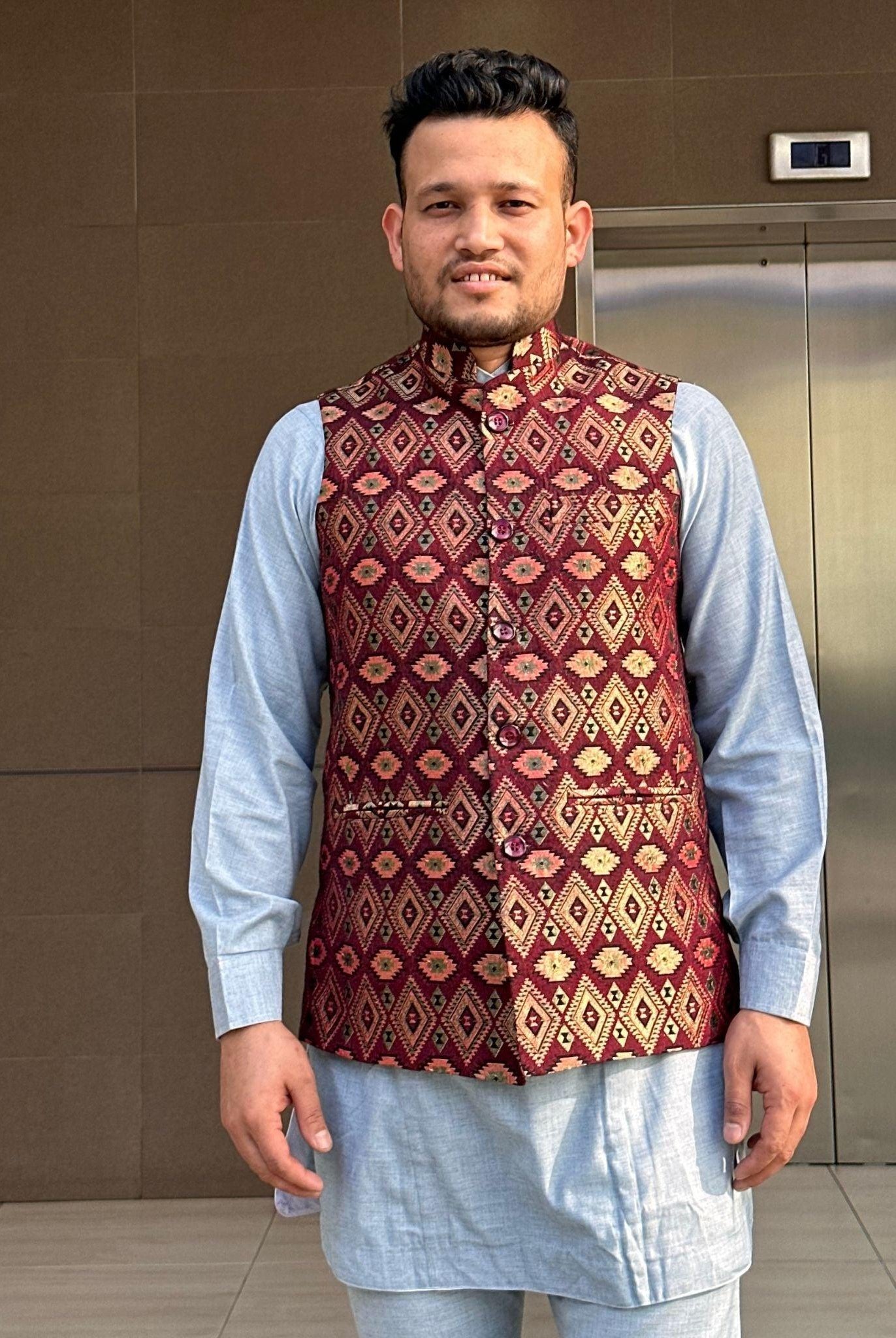 Dhaka Waistcoat With Topi - Boutique Nepal