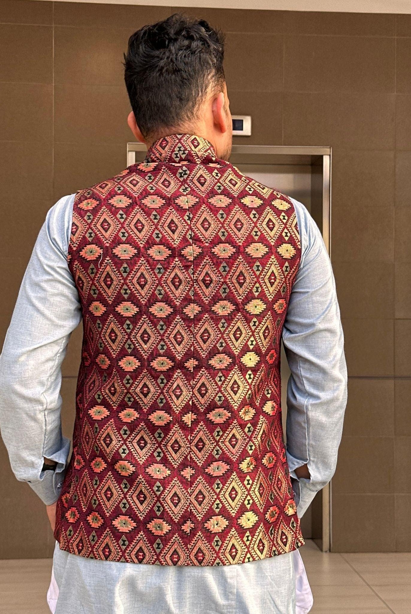 Dhaka Waistcoat With Topi - Boutique Nepal