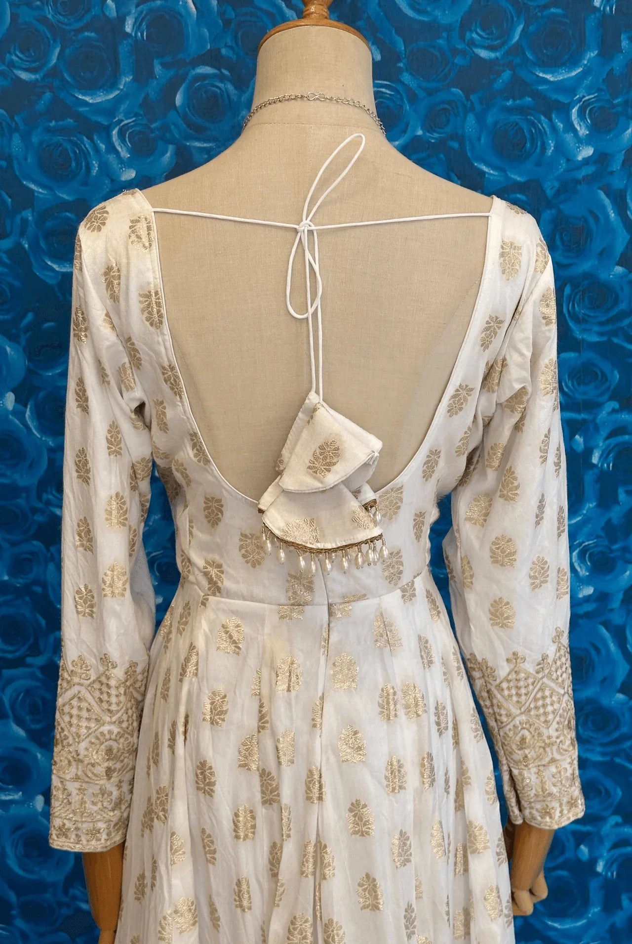 DolaSilk White and Gold Zari Work Anarkali Set - Boutique Nepal