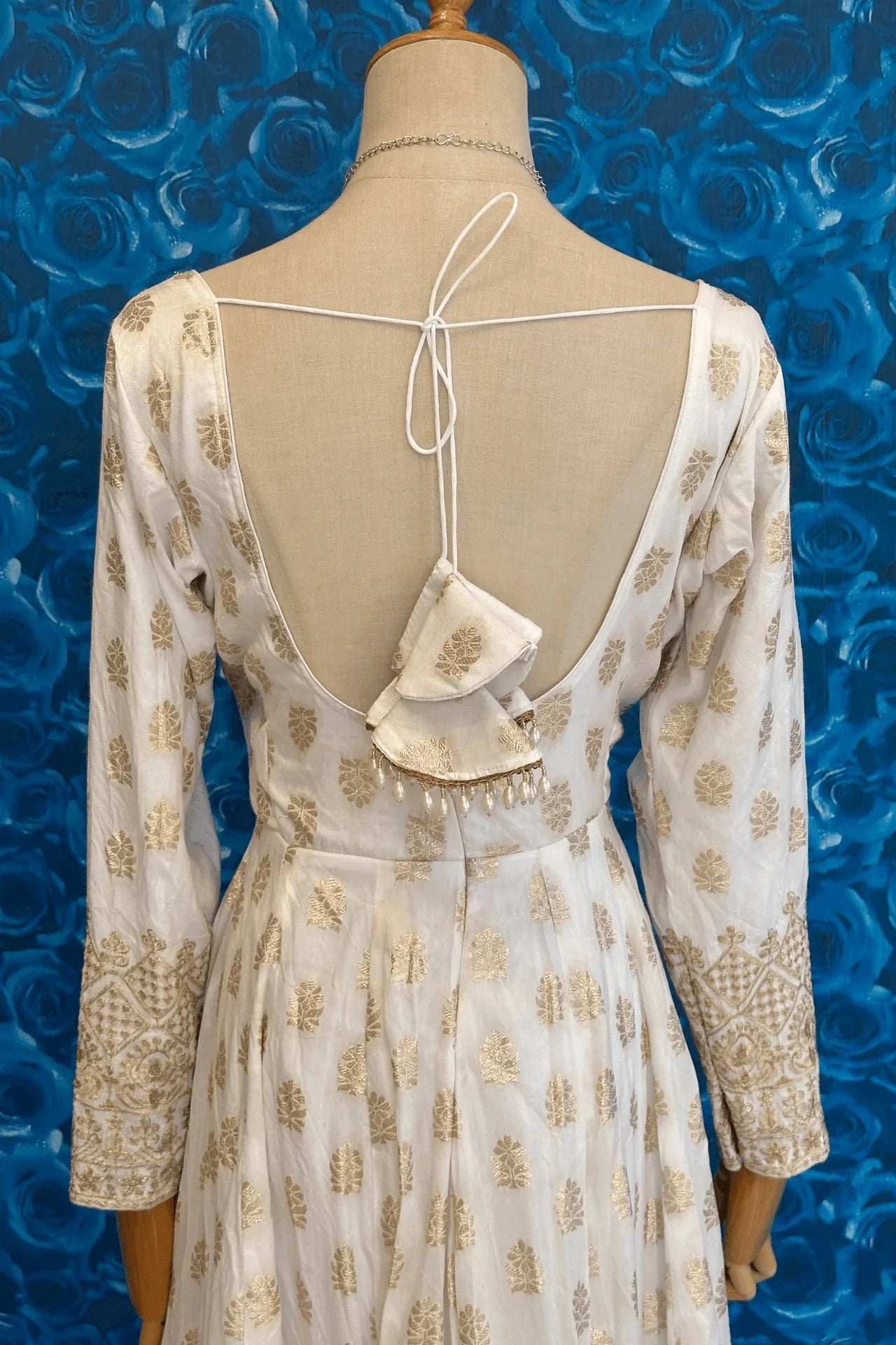 DolaSilk White and Gold Zari Work Anarkali Set - Boutique Nepal