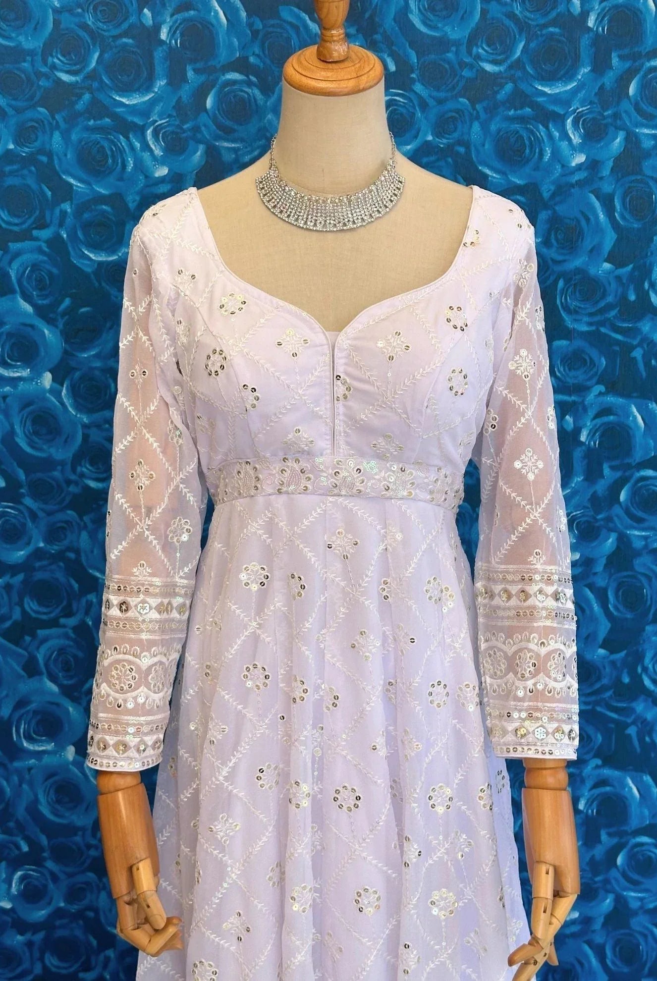 Floor-Length White Anarkali For Women - Boutique Nepal