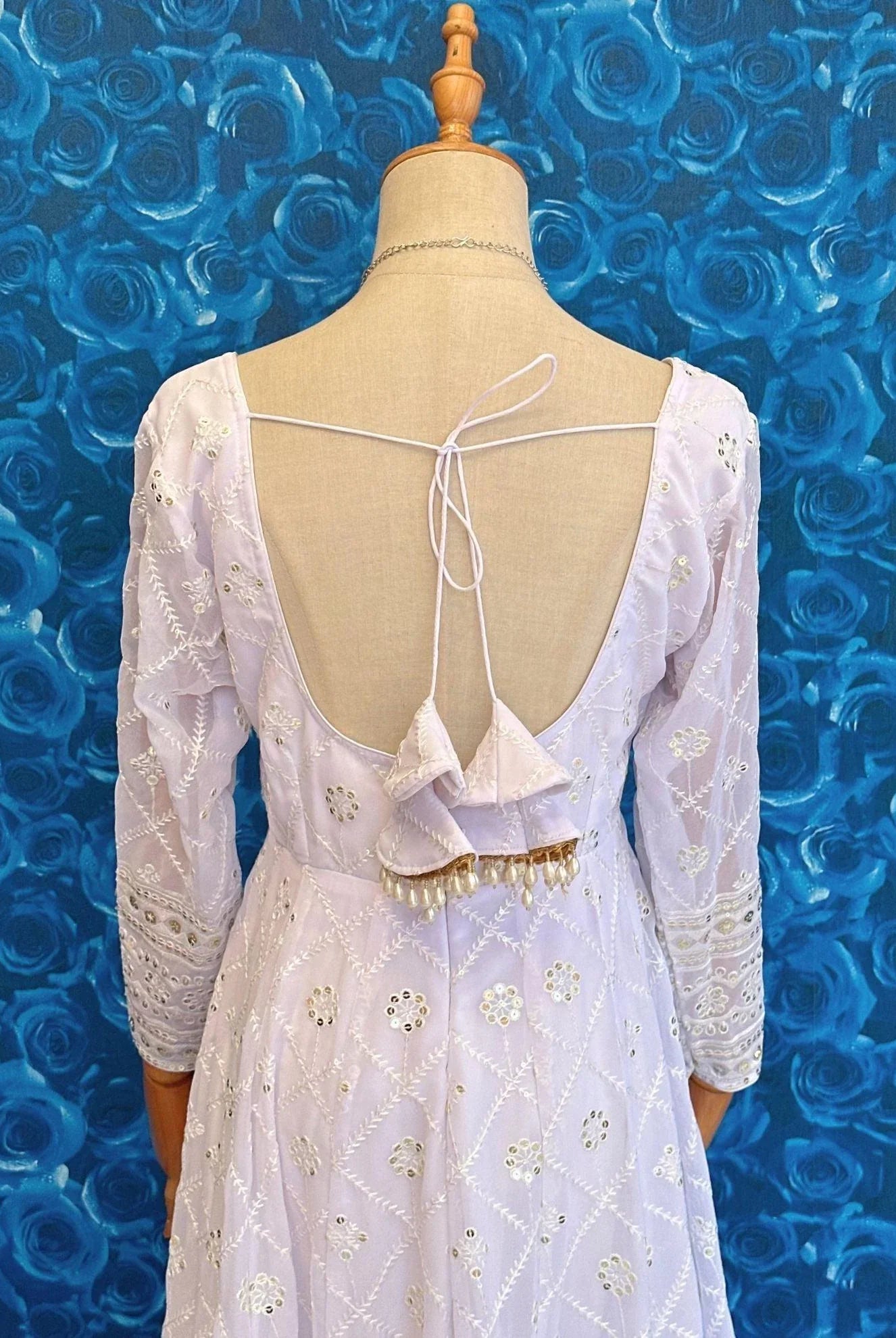 Floor-Length White Anarkali For Women - Boutique Nepal