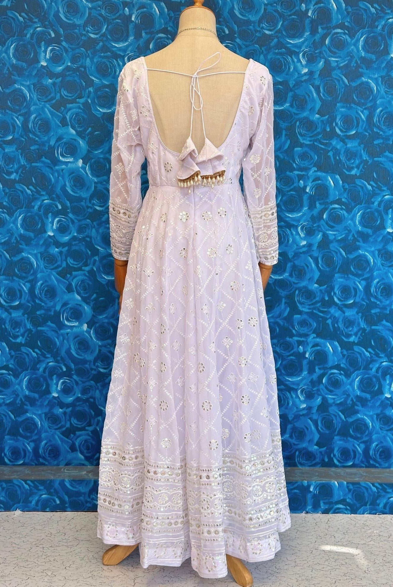 Floor-Length White Anarkali For Women - Boutique Nepal