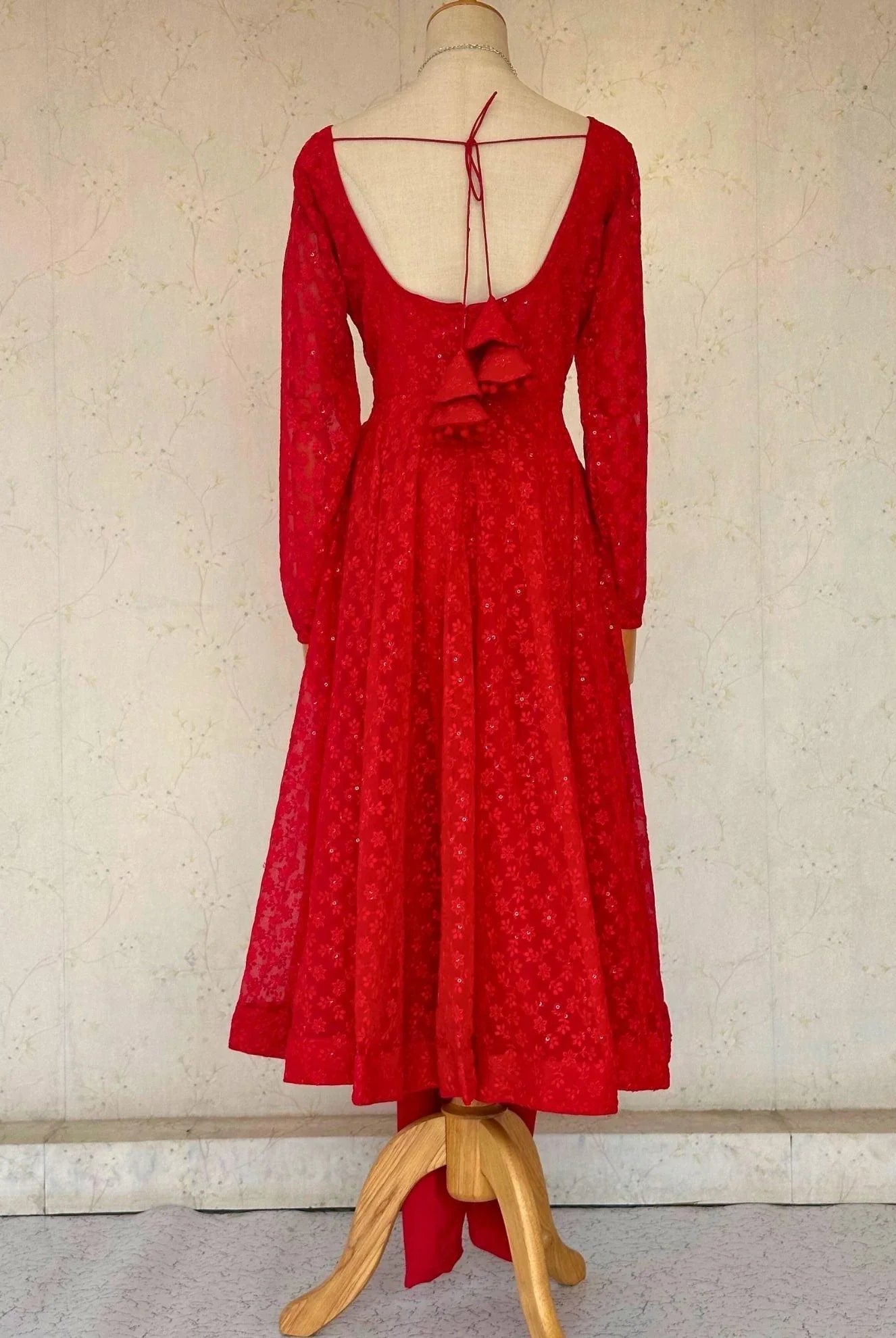 Full Sleeves Red Anarkali Kurta - Boutique Nepal