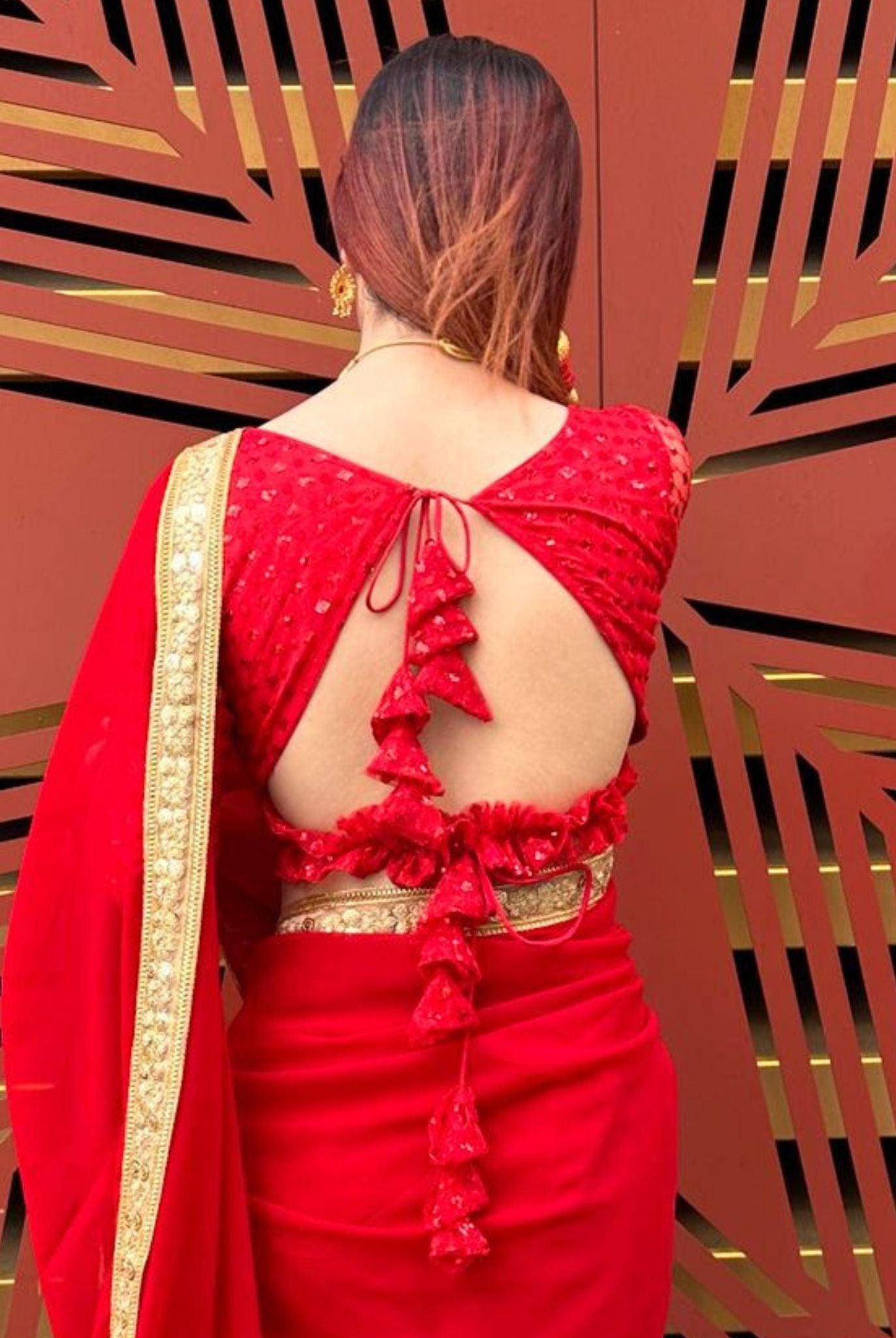 Full Sleeves Red Embroidery Blouse - Boutique Nepal