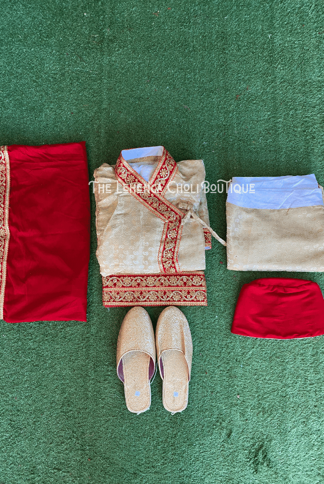 Gold and Red Nepali Wedding Dress For Groom - Boutique Nepal