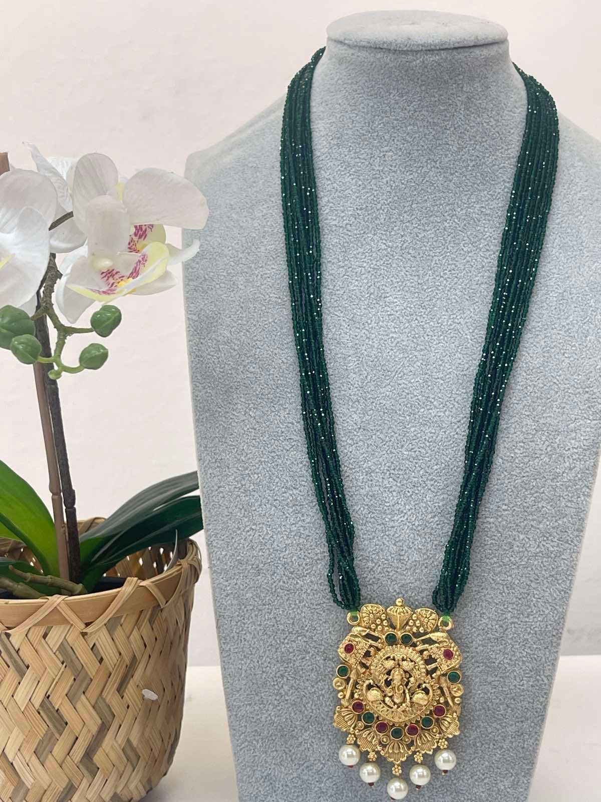 Gold Plated Pendant with Green Hydro Pote - Boutique Nepal
