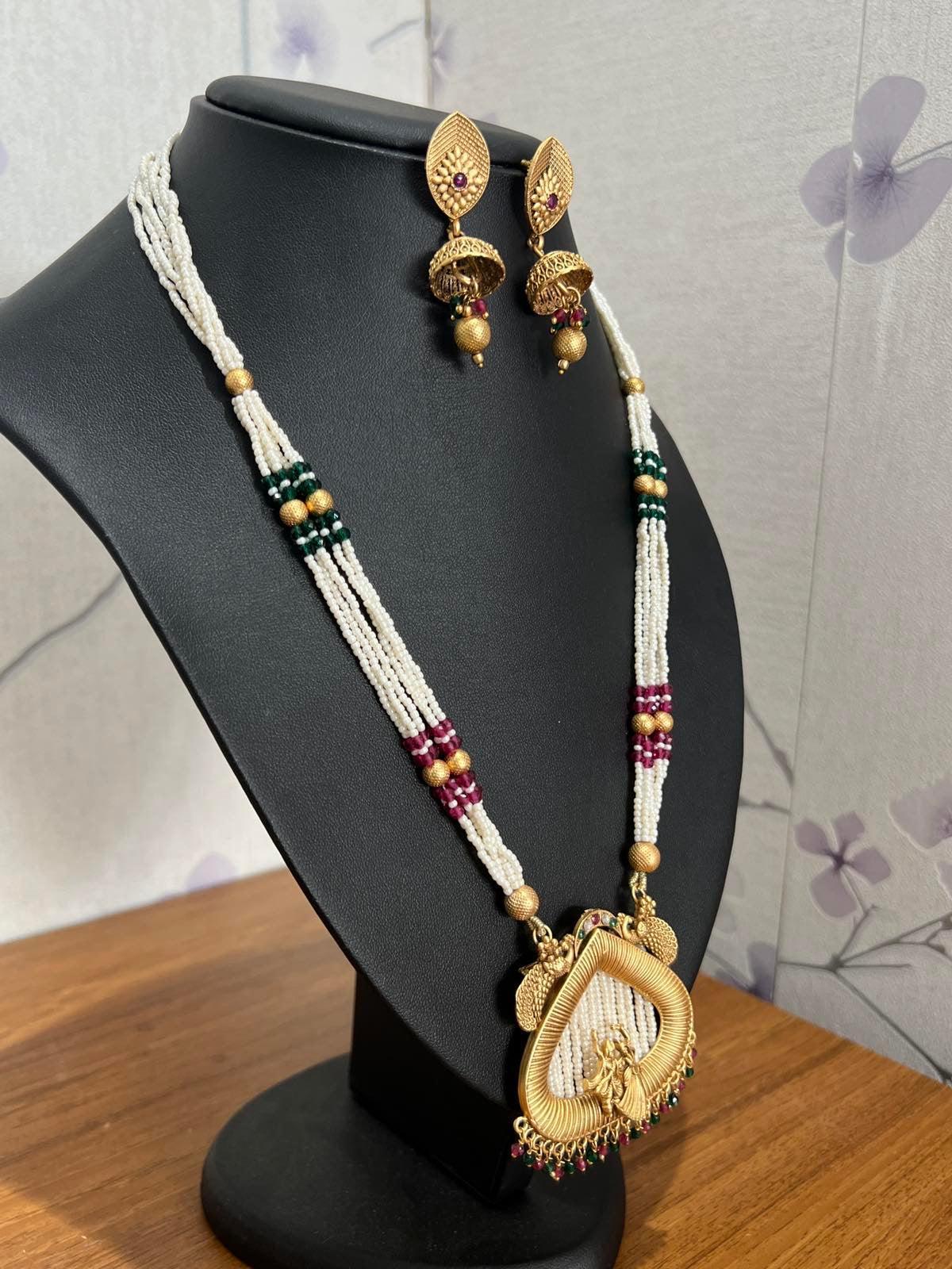 Gold Plated Temple Necklace Set with White Pote - Boutique Nepal