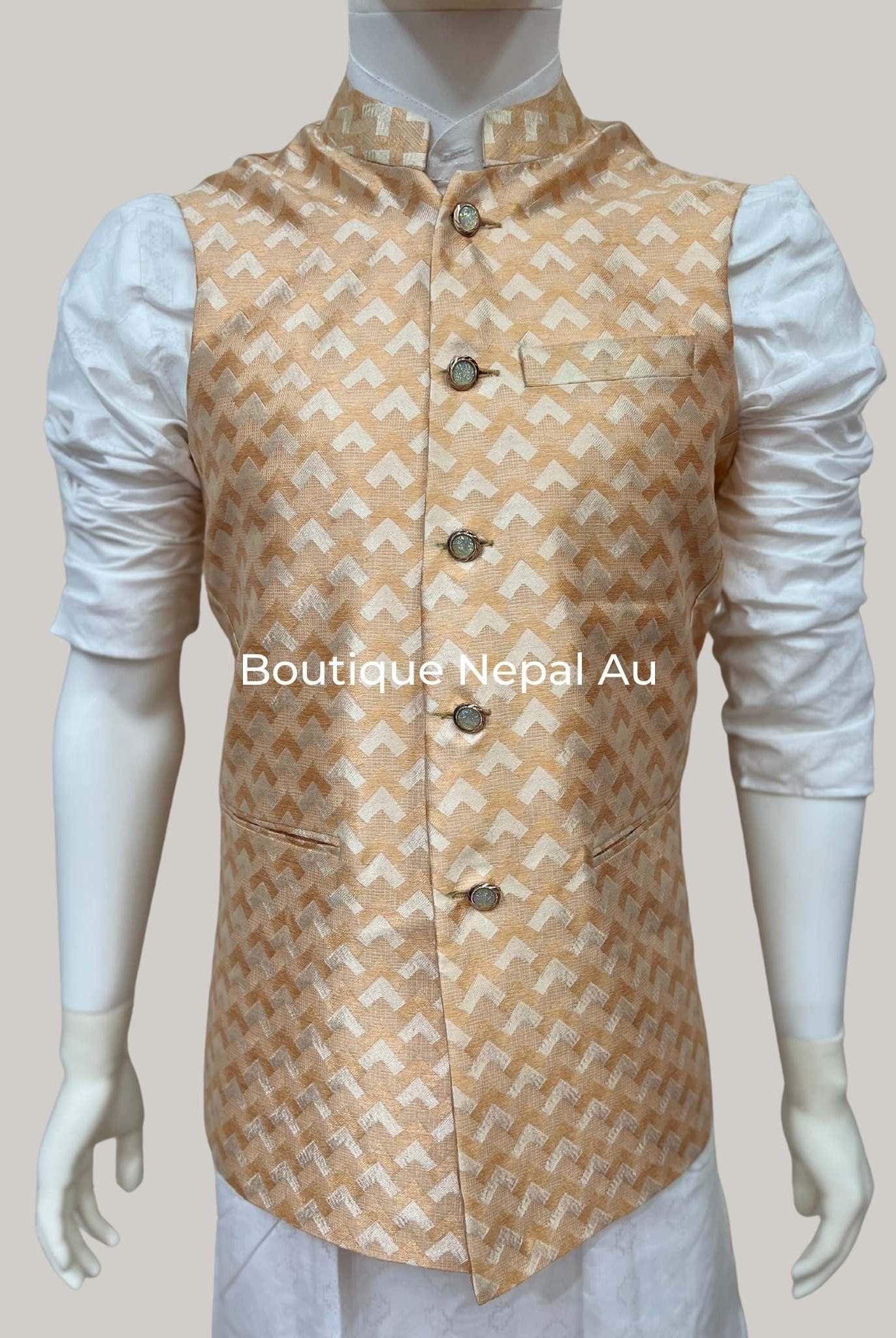 Golden Nehru Waist Coat - Boutique Nepal